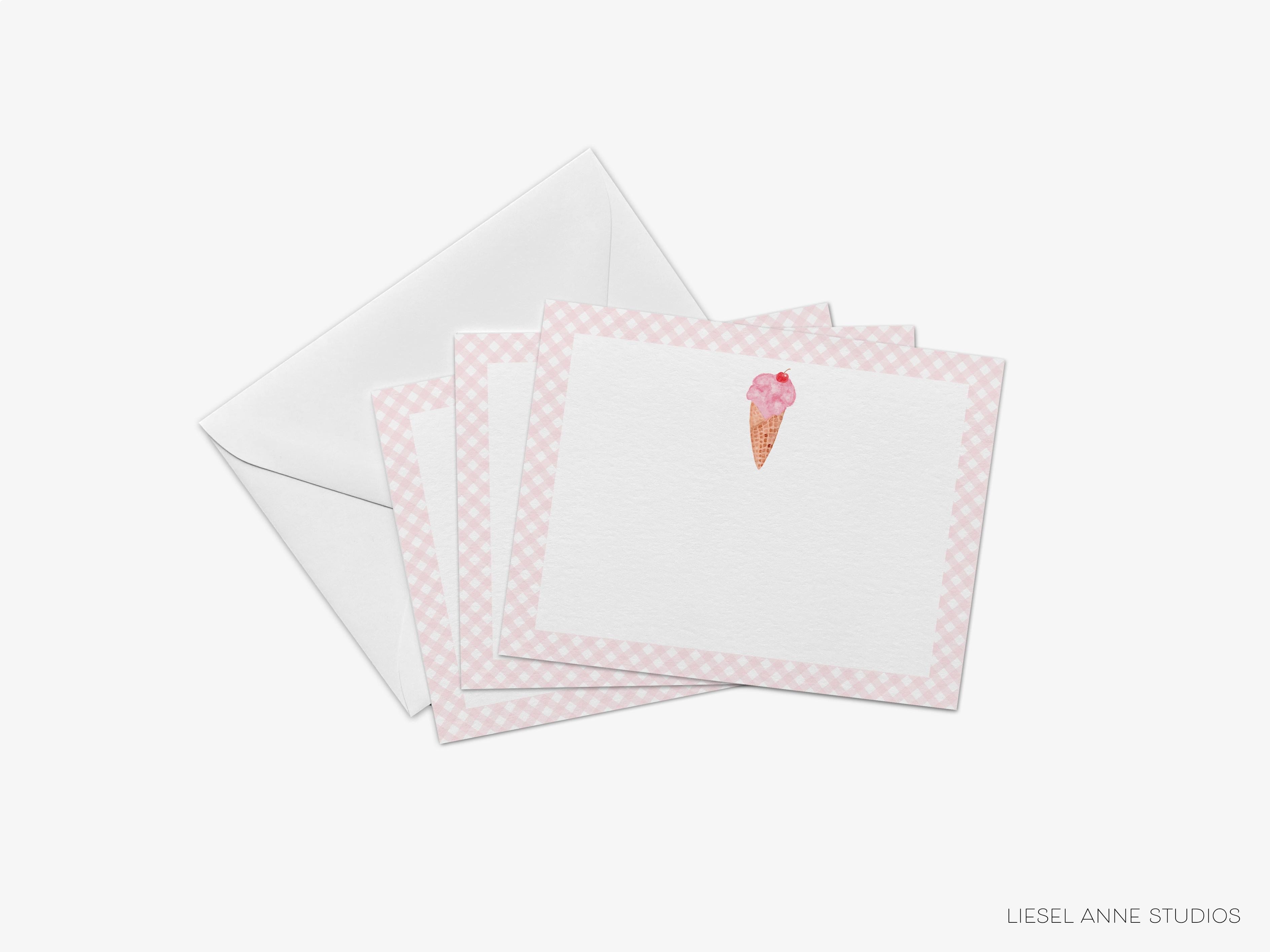 Ice Cream Cone Flat Notes-These personalized flat notecards are 4.25x5.5 and feature our hand-painted watercolor Ice Cream Cone, printed in the USA on 120lb textured stock. They come with your choice of envelopes and make great thank yous and gifts for the ice cream lover in your life.-The Singing Little Bird