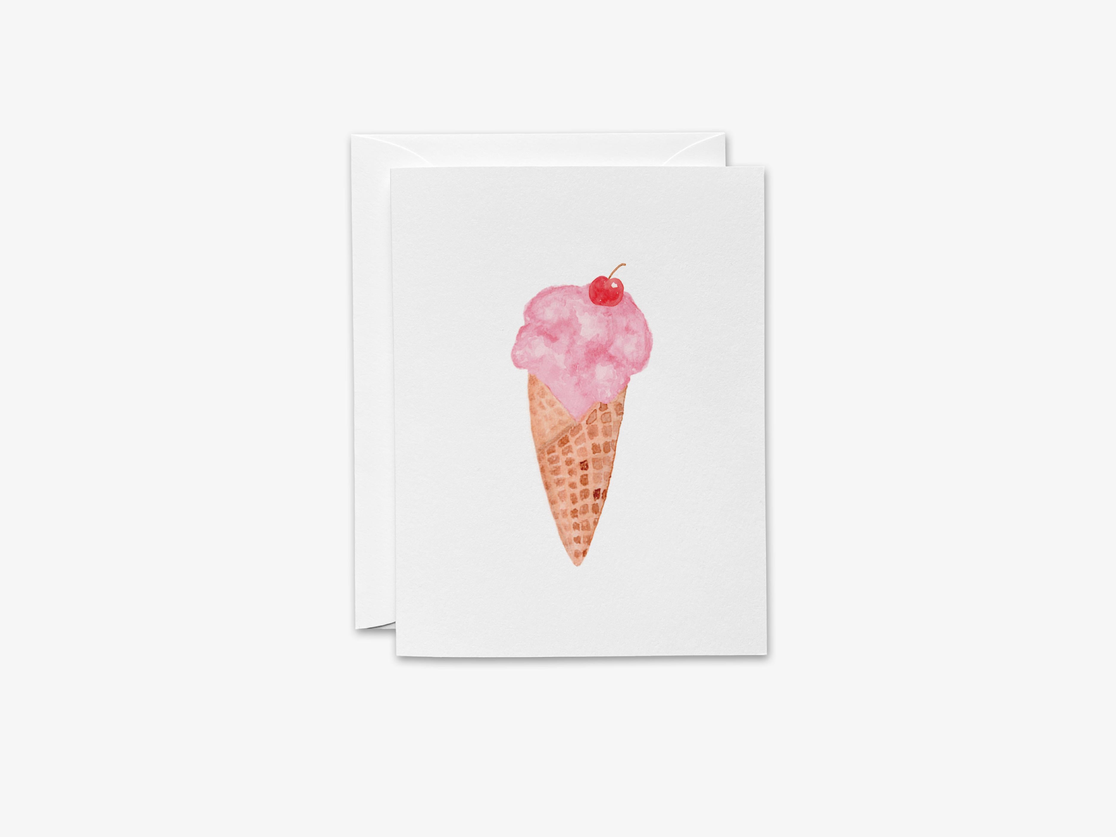 Ice Cream Cone Greeting Card-These folded greeting cards 4.25x5.5 and feature our hand-painted ice cream cone, printed in the USA on 100lb textured stock. They come with a White envelope and make a great birthday card for the sweet tooth lover in your life.-The Singing Little Bird