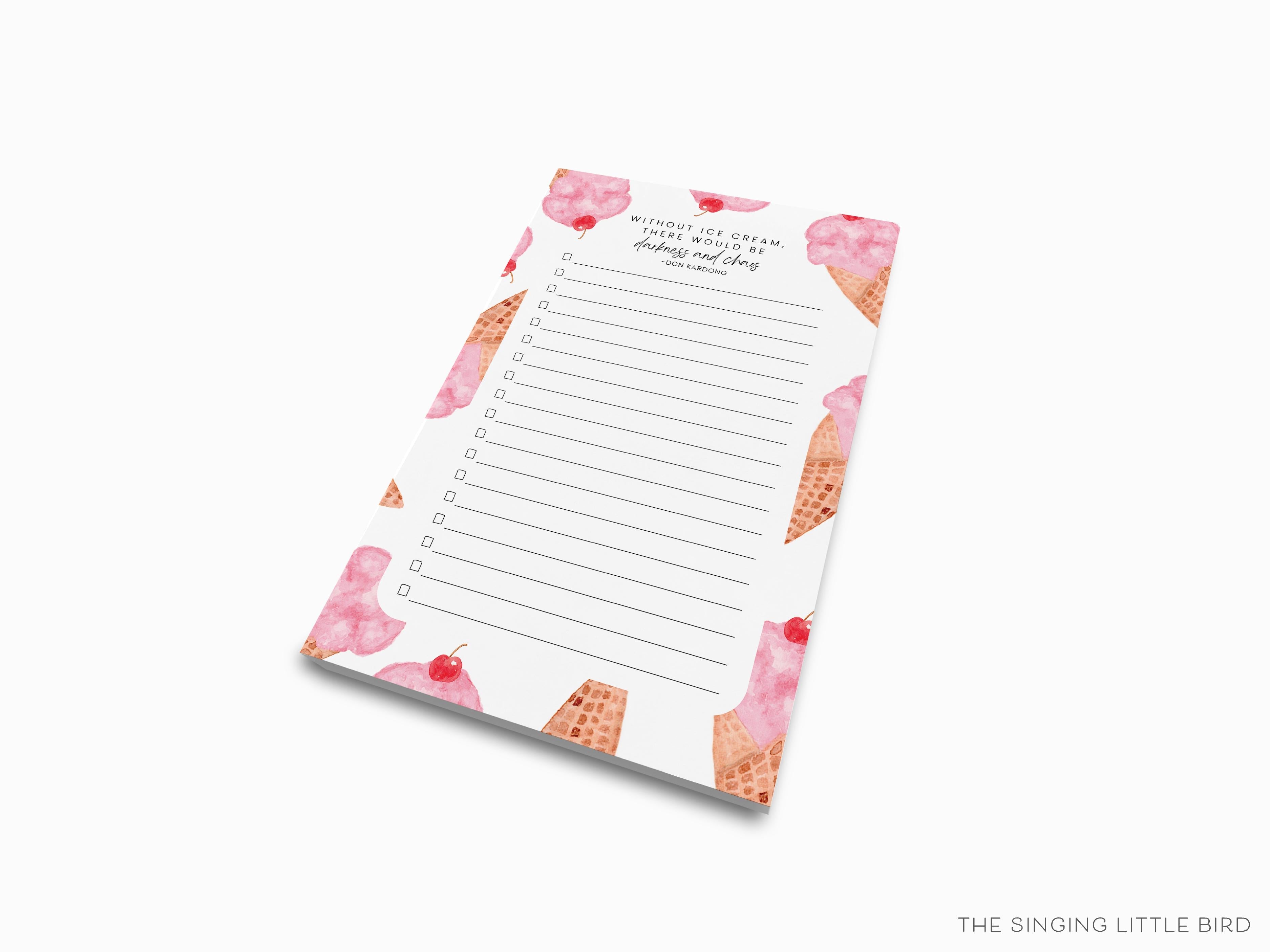 Ice Cream Cone Notepad-These notepads feature our hand-painted watercolor ice cream cones, printed in the USA on a beautiful smooth stock. You choose which size you want (or bundled together for a beautiful gift set) and makes a great gift for the checklist and sweet tooth lover in your life.-The Singing Little Bird