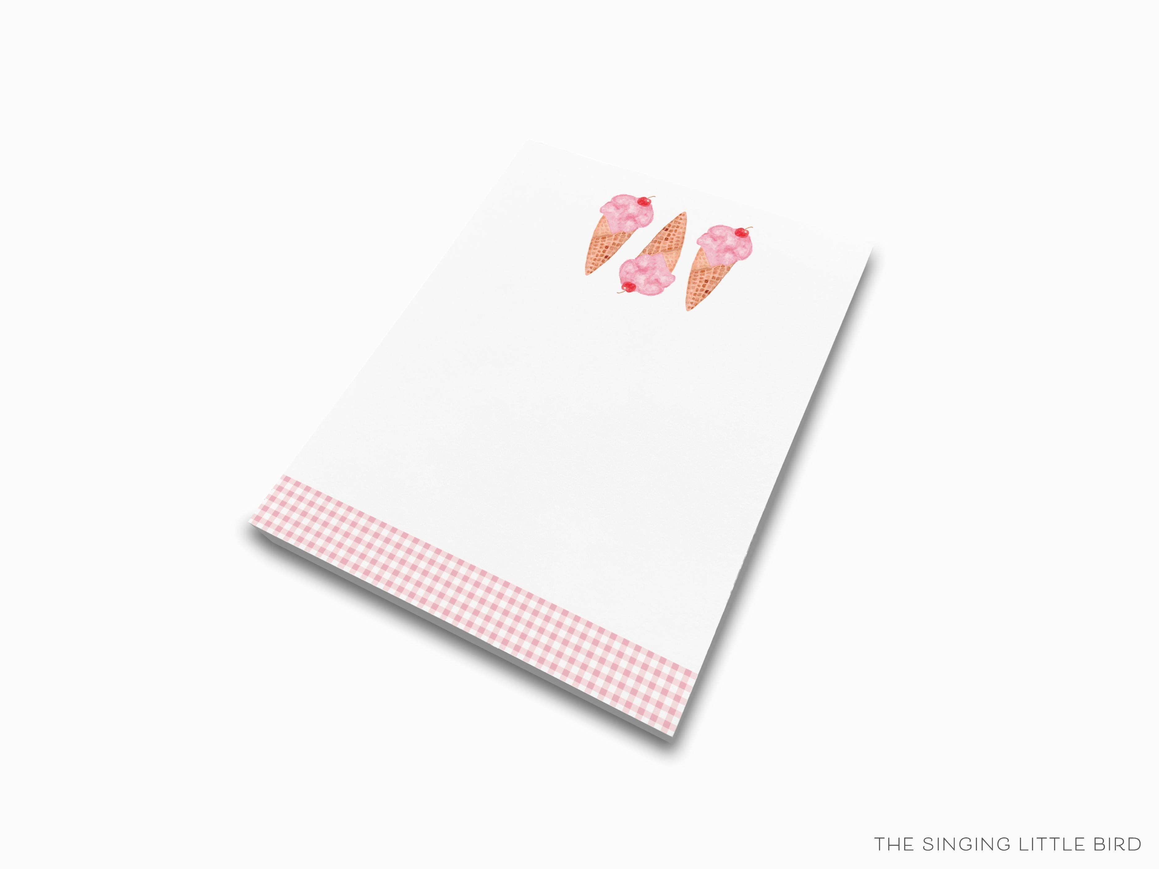 Ice Cream Cone Notepad-These notepads feature our hand-painted watercolor ice cream cones, printed in the USA on a beautiful smooth stock. You choose which size you want (or bundled together for a beautiful gift set) and makes a great gift for the checklist and sweet tooth lover in your life.-The Singing Little Bird