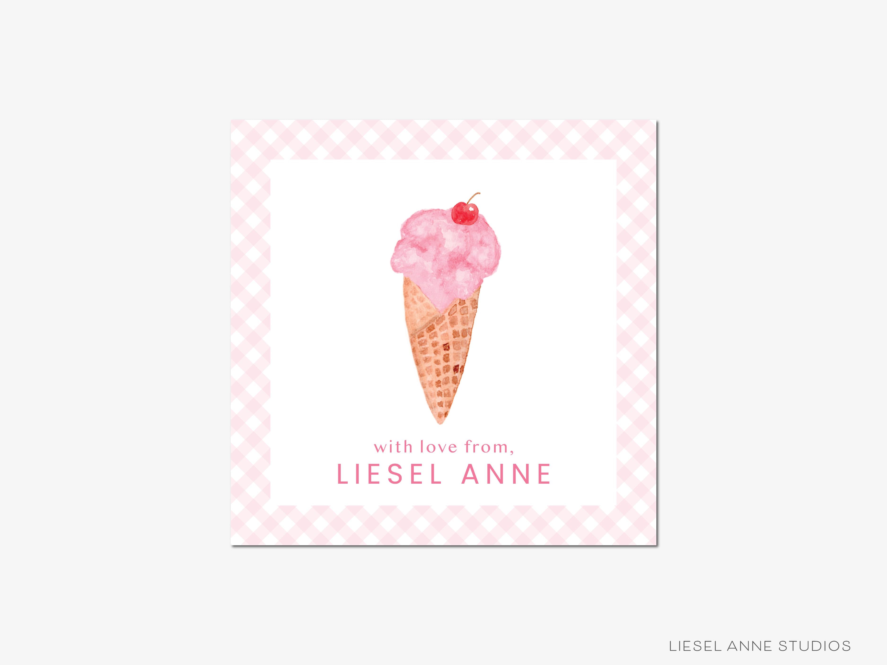 Ice Cream Cone Personalized Gift Stickers-These personalized gift stickers come in sets of 24 and feature our hand-painted watercolor ice cream cone. They make gifting easy for any occasion and elevate the look of your gifts!-The Singing Little Bird