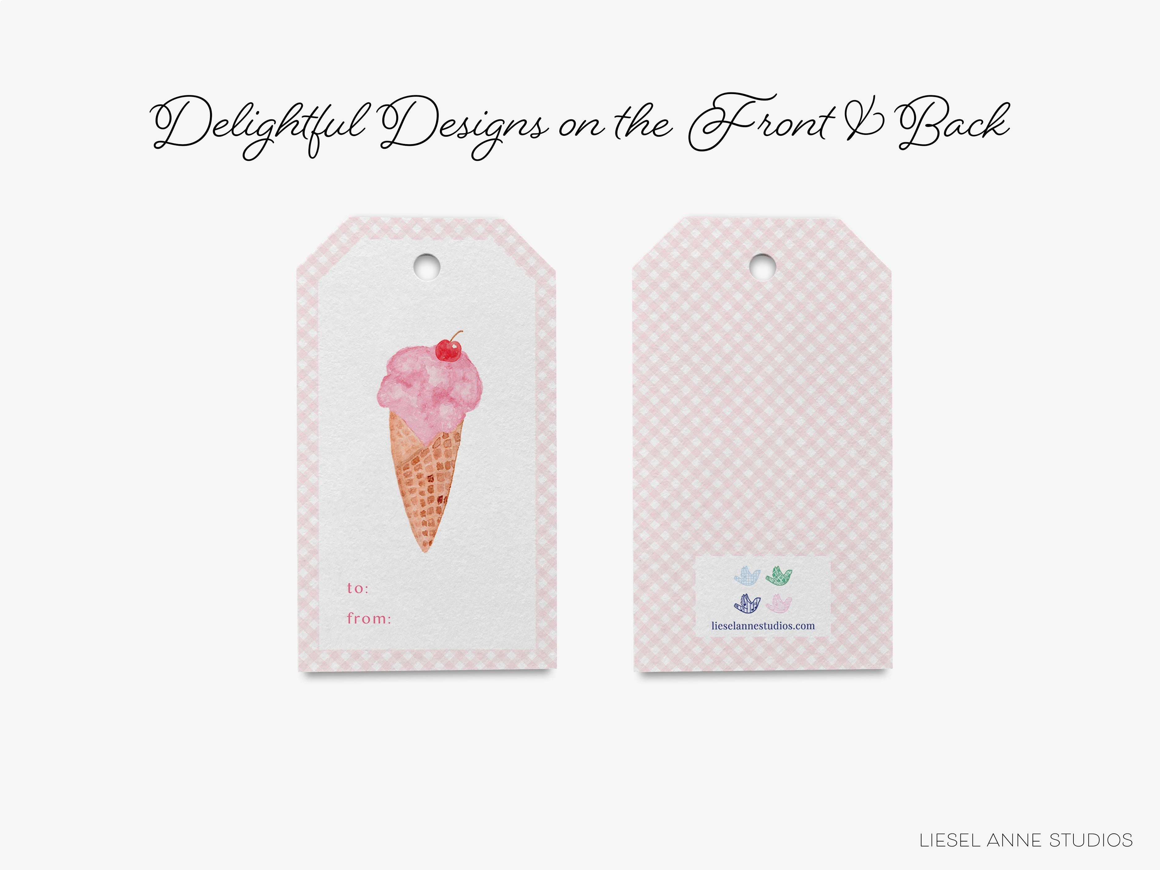 Ice Cream Gift Tags [Set of 8]-These gift tags come in sets, hole-punched with white twine and feature our hand-painted watercolor ice cream cone, printed in the USA on 120lb textured stock. They make great tags for gifting or gifts for the ice cream lover in your life.-The Singing Little Bird
