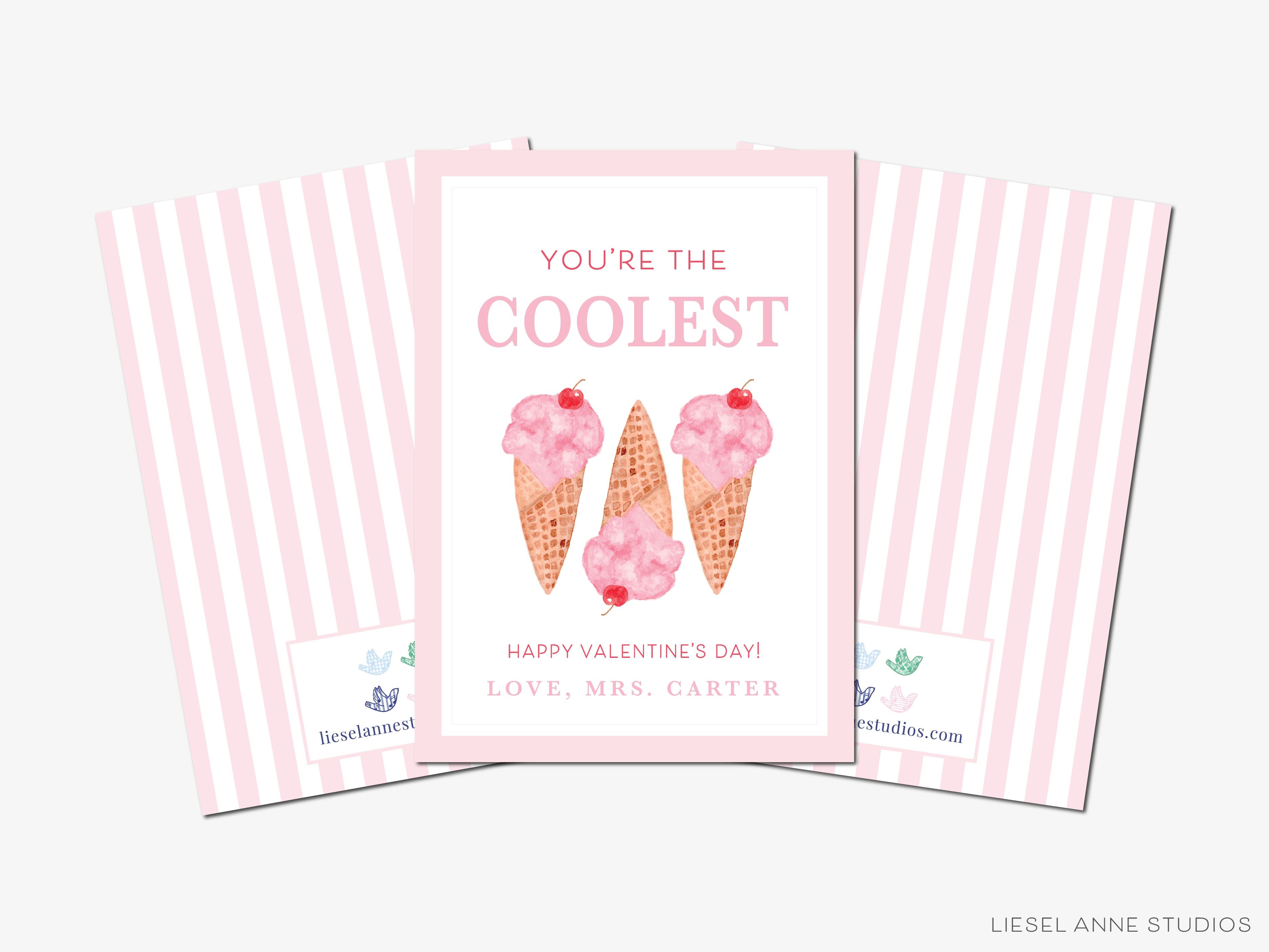 Ice Cream Valentine's Day Cards-These personalized flat notecards are 3.5" x 4.875 and feature our hand-painted watercolor Ice Cream Cone, printed in the USA on 120lb textured stock. They come with white envelopes and make great Valentine's Day cards for kids and ice cream lovers in your life.-The Singing Little Bird