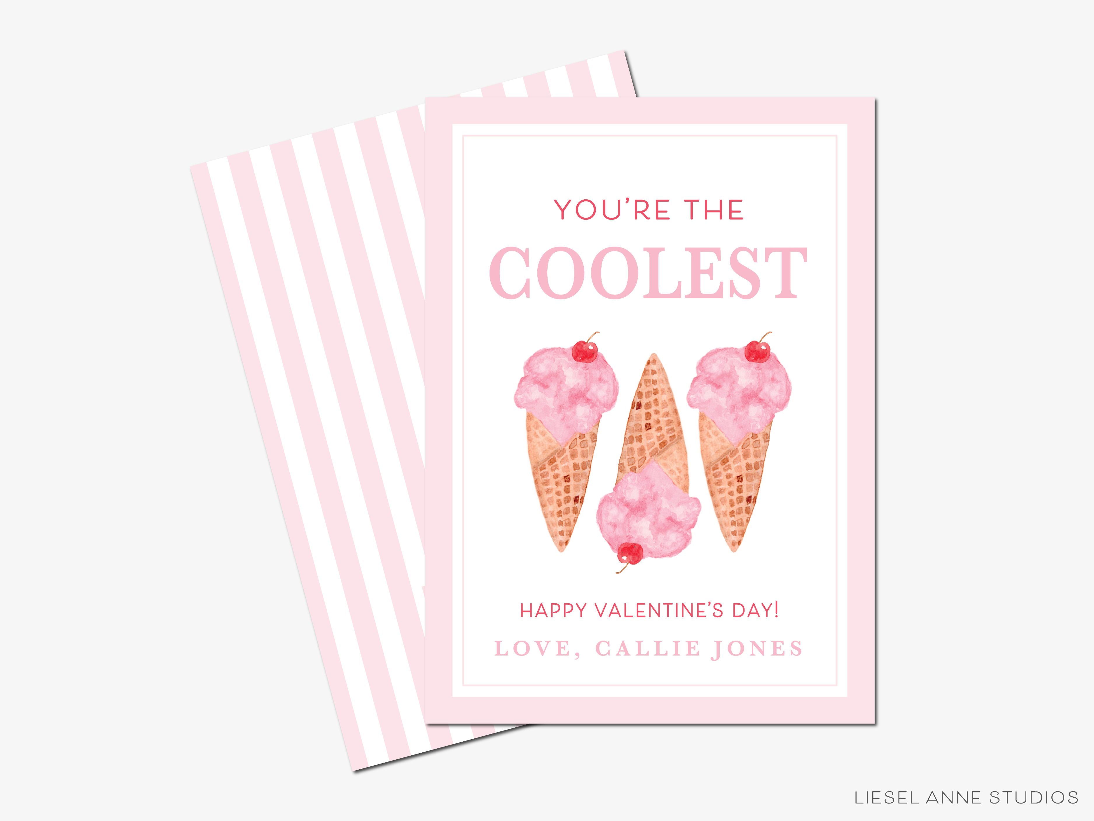 Ice Cream Valentine's Day Cards-These personalized flat notecards are 3.5" x 4.875 and feature our hand-painted watercolor Ice Cream Cone, printed in the USA on 120lb textured stock. They come with white envelopes and make great Valentine's Day cards for kids and ice cream lovers in your life.-The Singing Little Bird