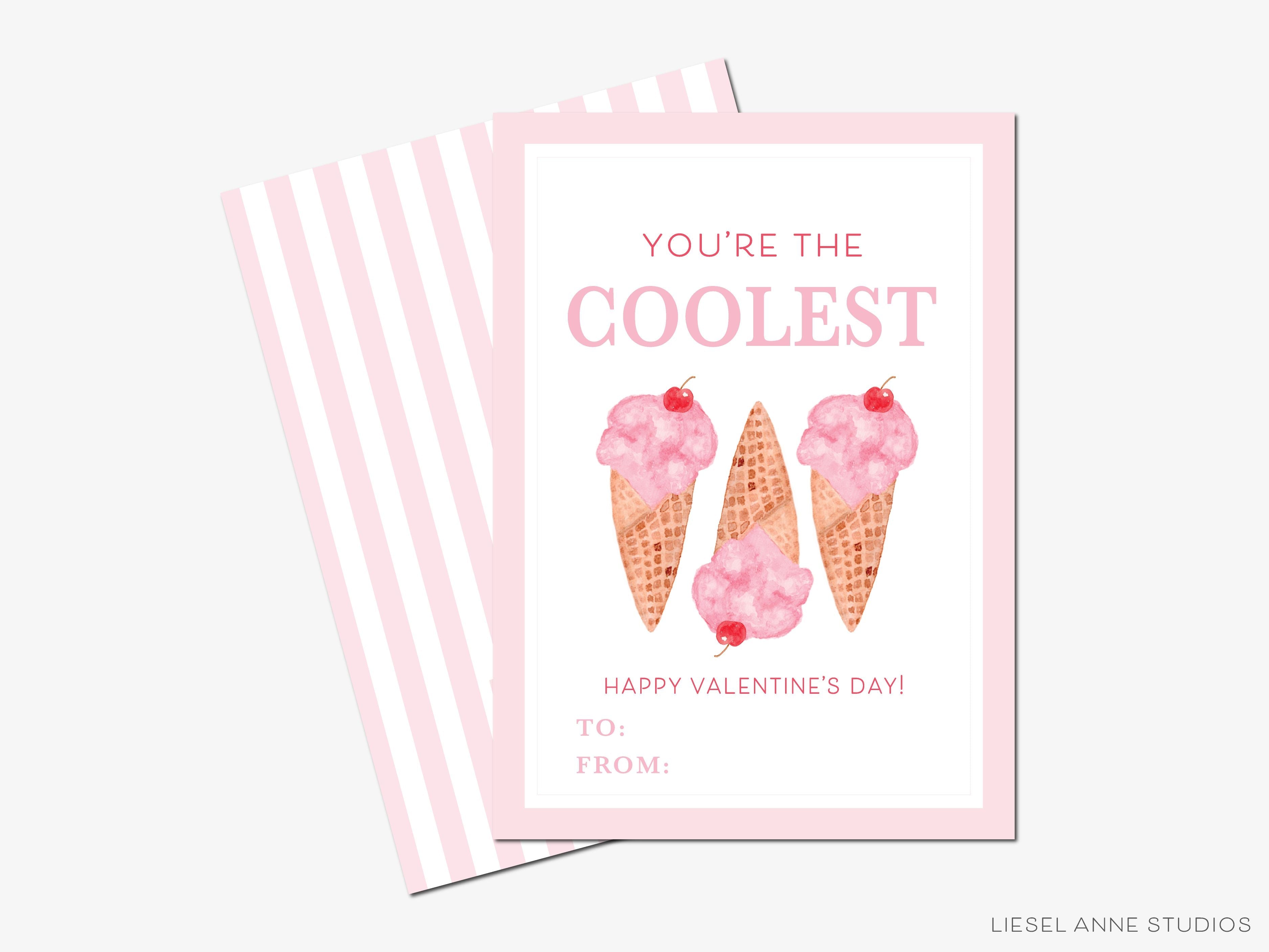 Ice Cream Valentine's Day Cards-These personalized flat notecards are 3.5" x 4.875 and feature our hand-painted watercolor Ice Cream Cone, printed in the USA on 120lb textured stock. They come with white envelopes and make great Valentine's Day cards for kids and ice cream lovers in your life.-The Singing Little Bird