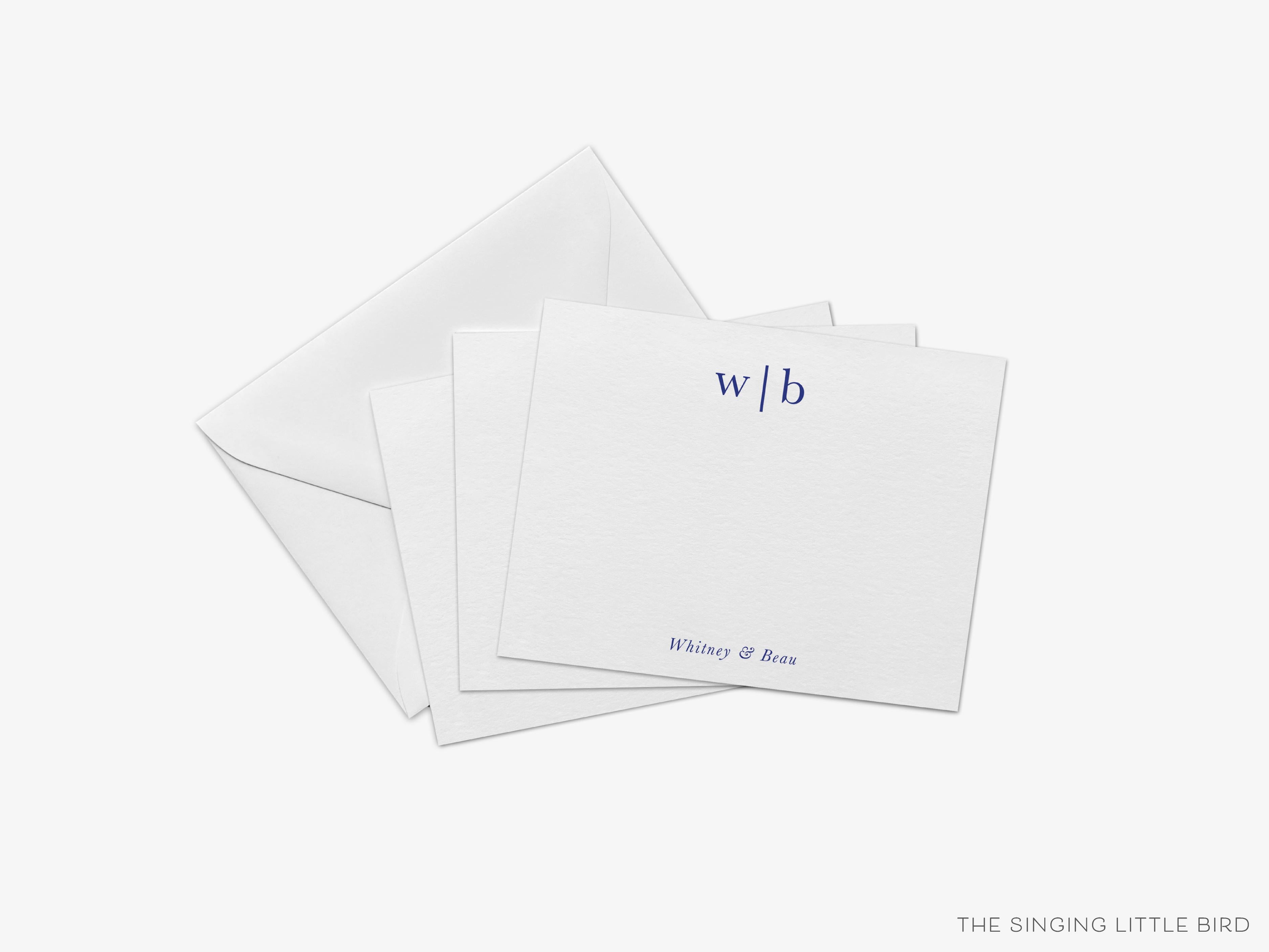 Initial Monogram Flat Notes-These personalized flat notecards are 4.25x5.5 and feature our hand-painted watercolor initials, printed in the USA on 120lb textured stock. They come with your choice of envelopes and make great thank yous and gifts for the monogram lover in your life.-The Singing Little Bird