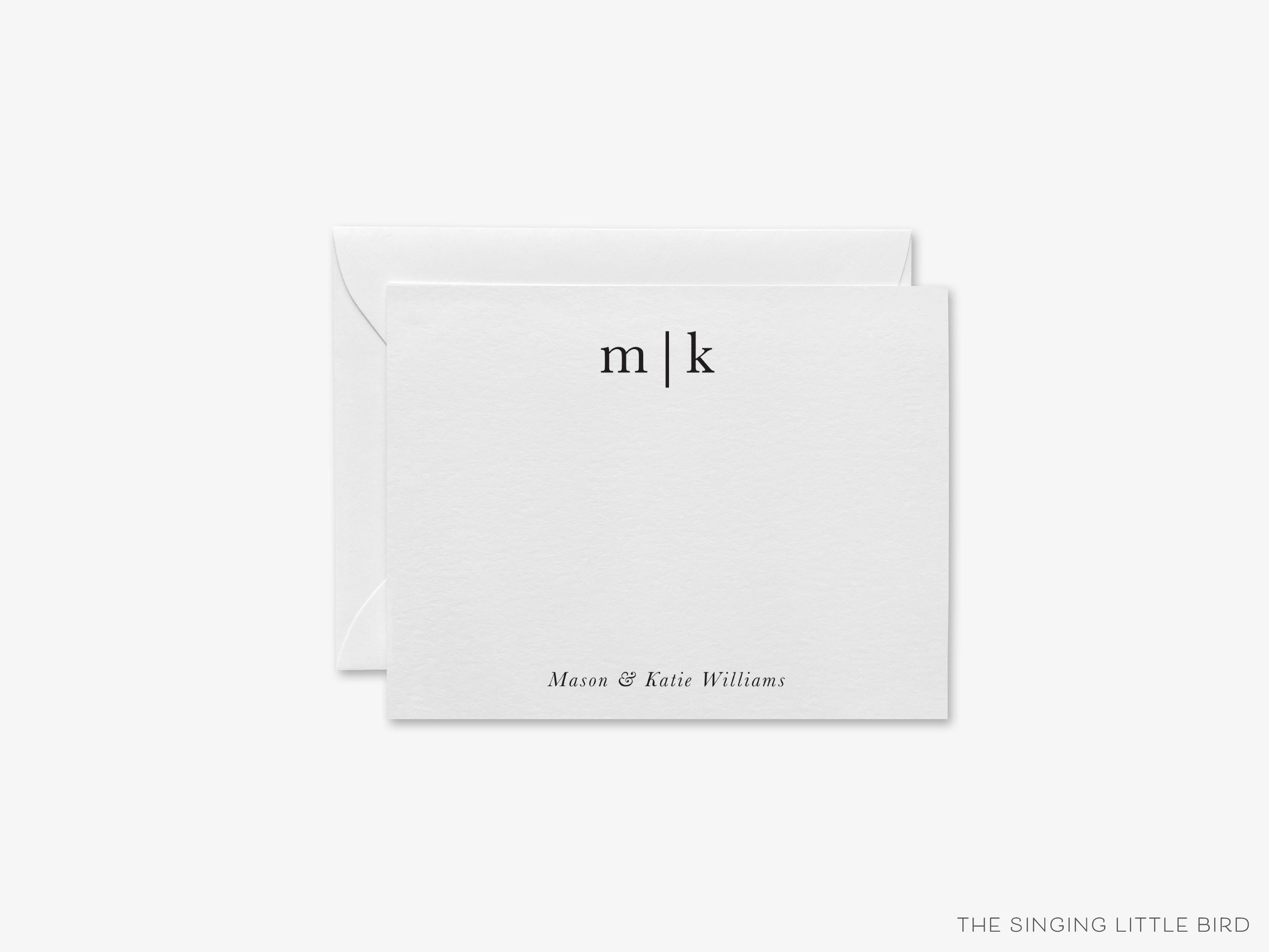 Initial Monogram Flat Notes-These personalized flat notecards are 4.25x5.5 and feature our hand-painted watercolor initials, printed in the USA on 120lb textured stock. They come with your choice of envelopes and make great thank yous and gifts for the monogram lover in your life.-The Singing Little Bird