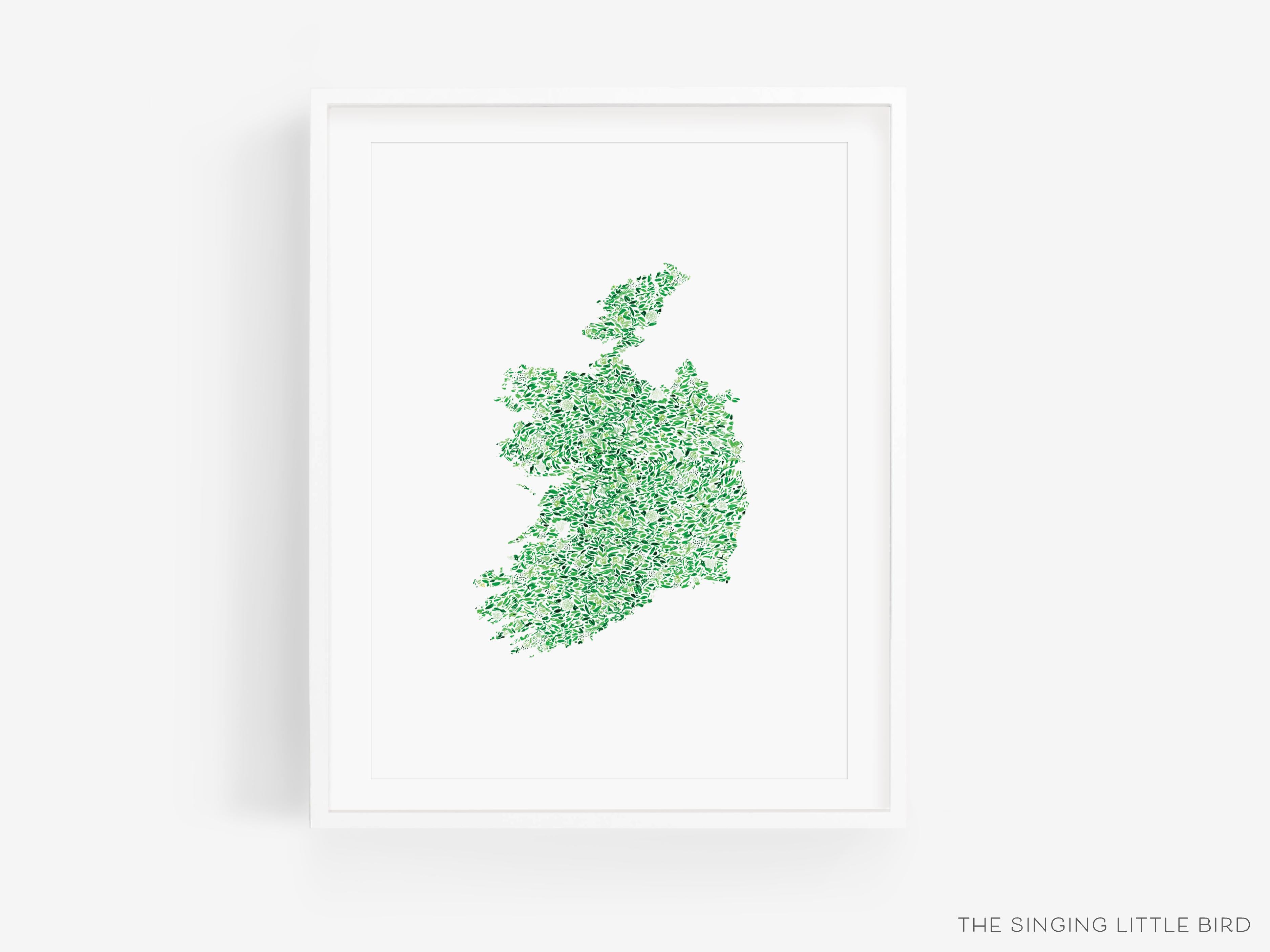 Ireland Art Print-This watercolor art print features our hand-painted floral pattern in the shape of Ireland, printed in the USA on 120lb high quality art paper. This makes a great gift or wall decor for the Irish lover in your life.-The Singing Little Bird