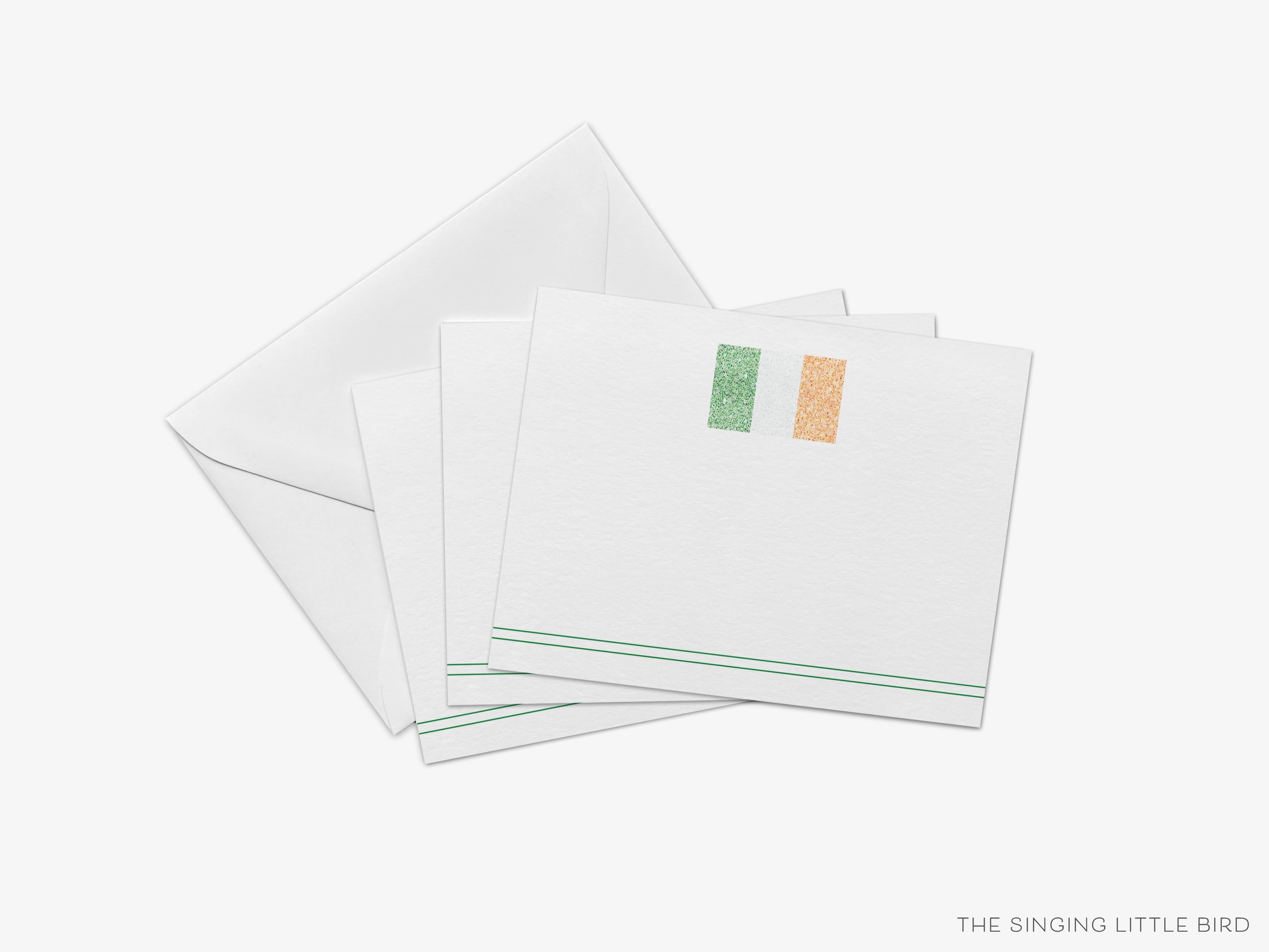 Irish Flag Flat Notes [Sets of 8]-These flat notecards are 4.25x5.5 and feature our hand-painted watercolor Irish Flag, printed in the USA on 120lb textured stock. They come with white envelopes and make great thank yous and gifts for the Ireland lover in your life.-The Singing Little Bird