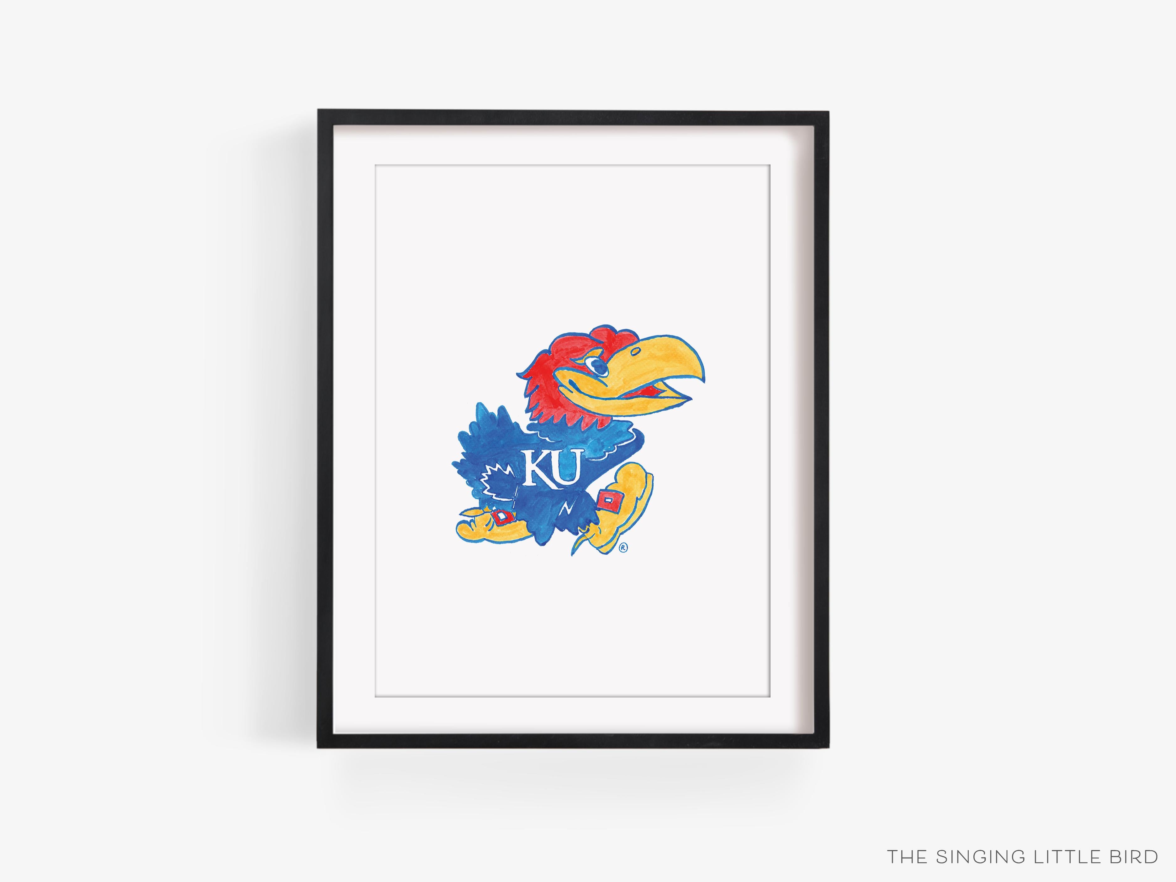 Kansas Jayhawk Art Print [Officially Licensed Product]-This watercolor art print features our hand-painted Kansas Jayhawk, printed in the USA on 120lb high quality art paper. This makes a great gift or wall decor for the University of Kansas lover in your life.-The Singing Little Bird