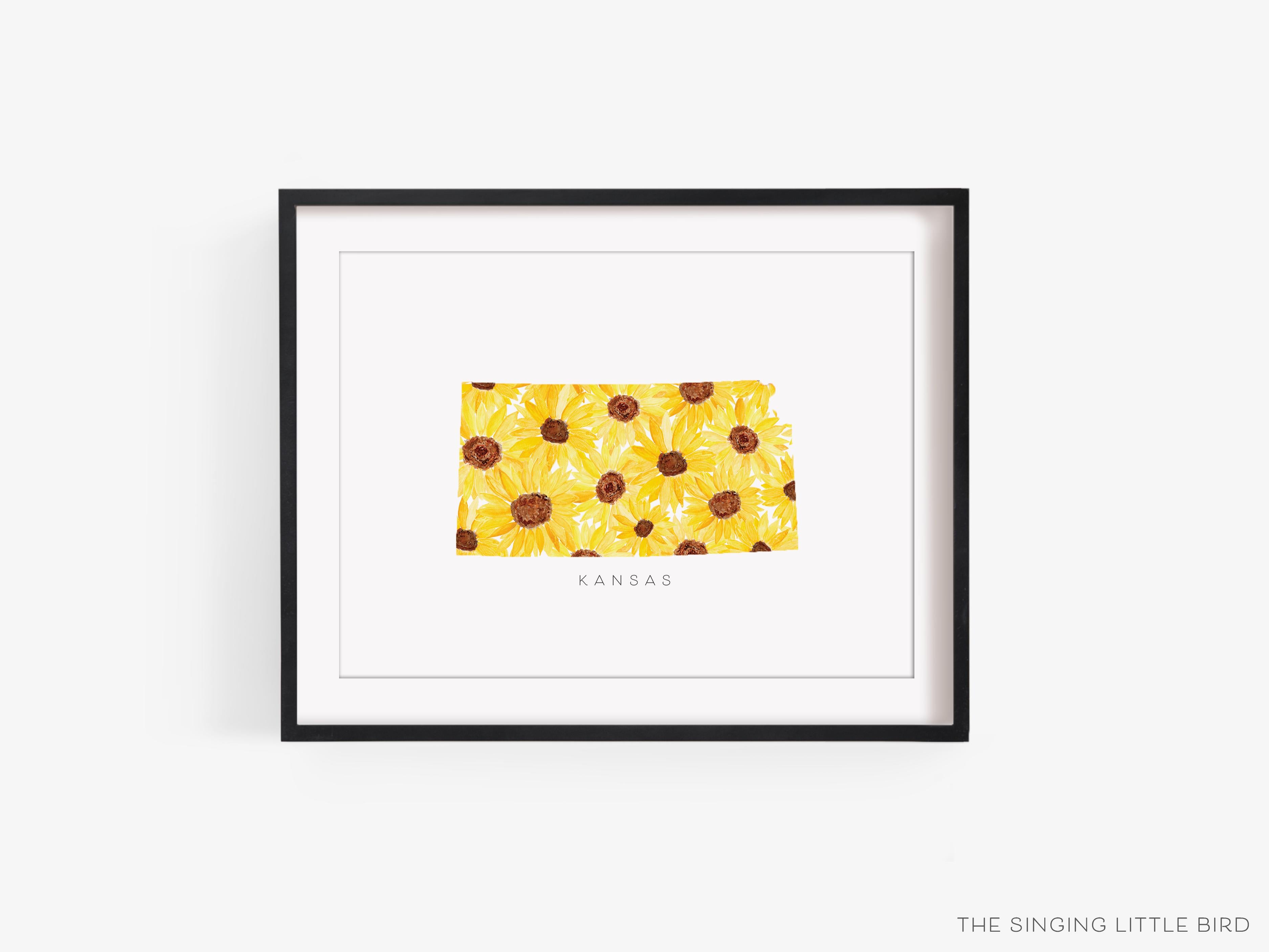 Kansas Sunflower Art Print-This watercolor art print features our hand-painted sunflowers, printed in the USA on 120lb high quality art paper. This makes a great gift or wall decor for the Kansas state flower lover in your life.-The Singing Little Bird