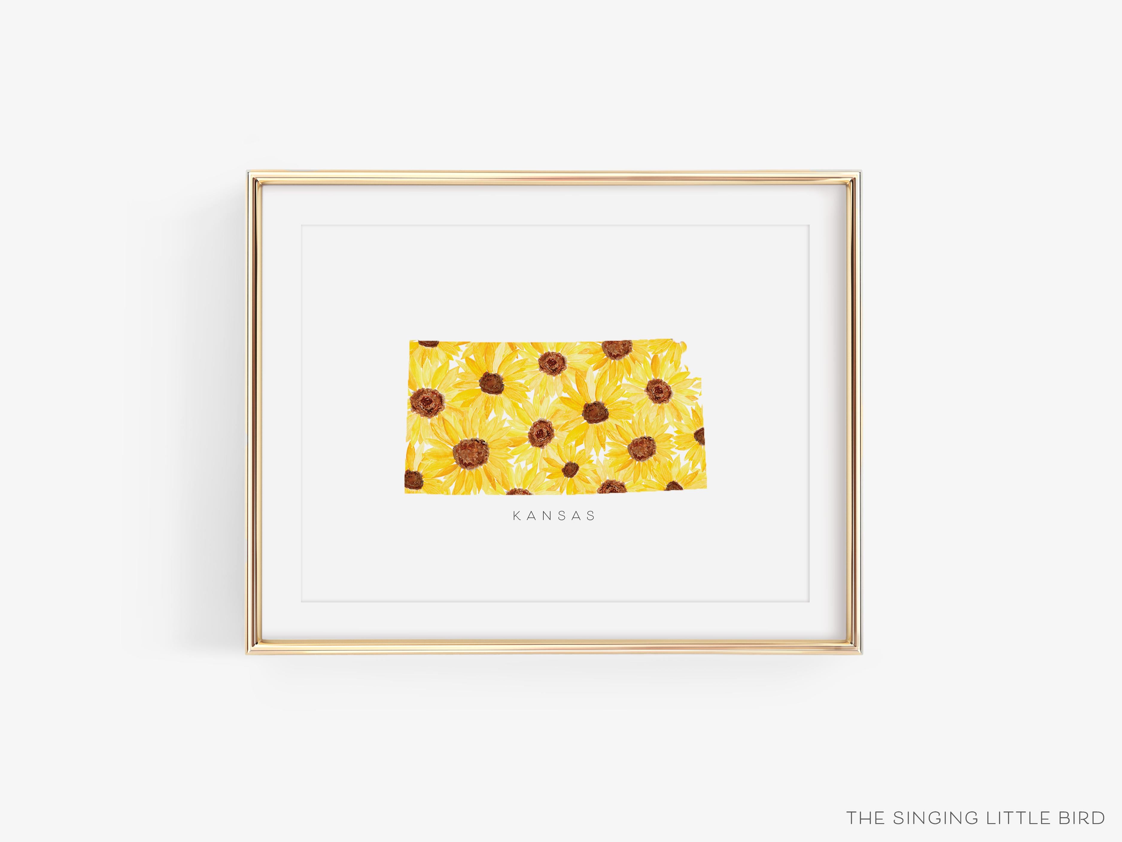 Kansas Sunflower Art Print-This watercolor art print features our hand-painted sunflowers, printed in the USA on 120lb high quality art paper. This makes a great gift or wall decor for the Kansas state flower lover in your life.-The Singing Little Bird