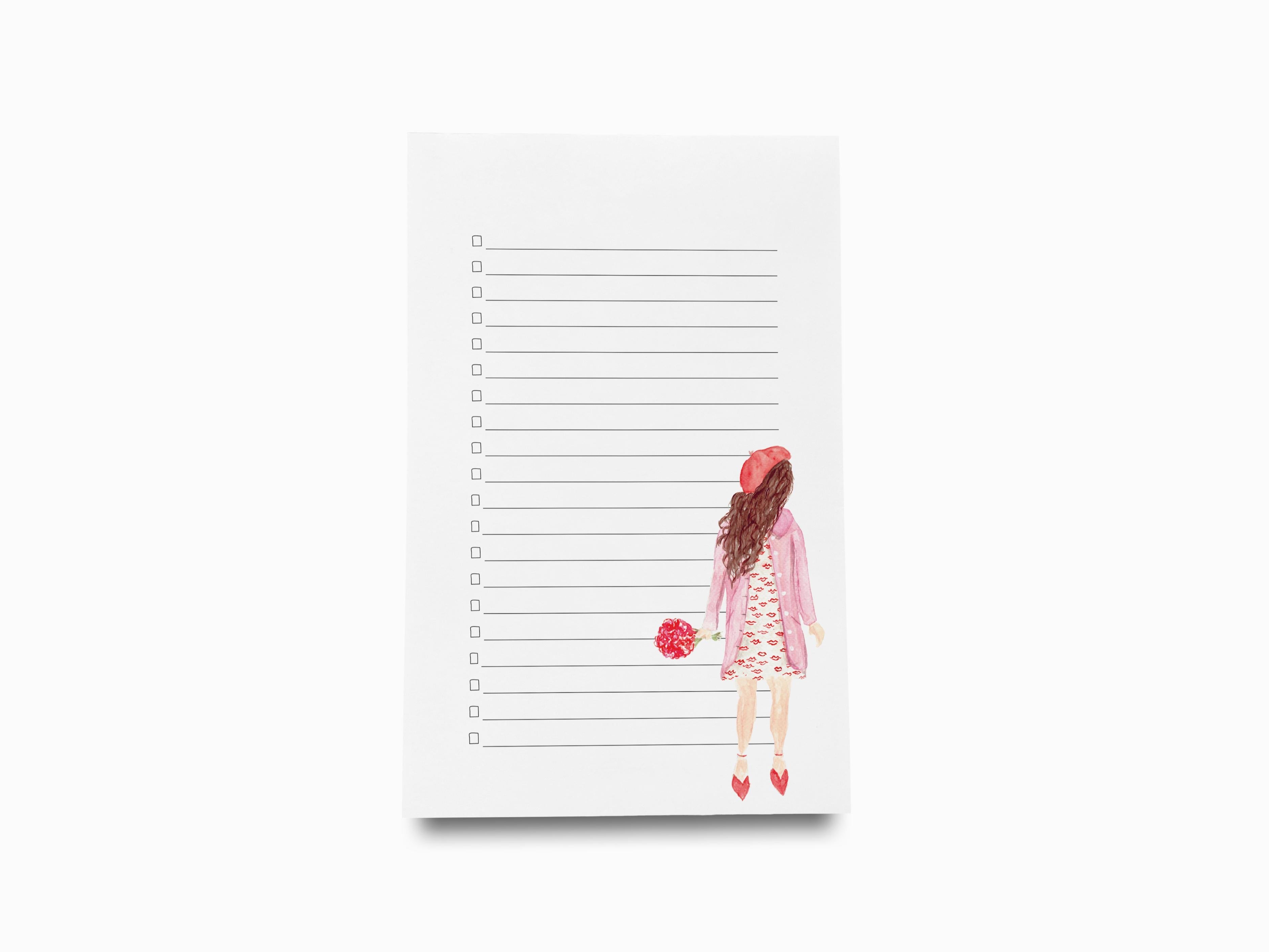 Kiss Dress Girls Fashion Notepad-These notepads feature our hand-painted watercolor girl in a dress, printed in the USA on a beautiful smooth stock. You choose which size you want (or bundled together for a beautiful gift set) and makes a great gift for the checklist and fashion lover in your life.-The Singing Little Bird