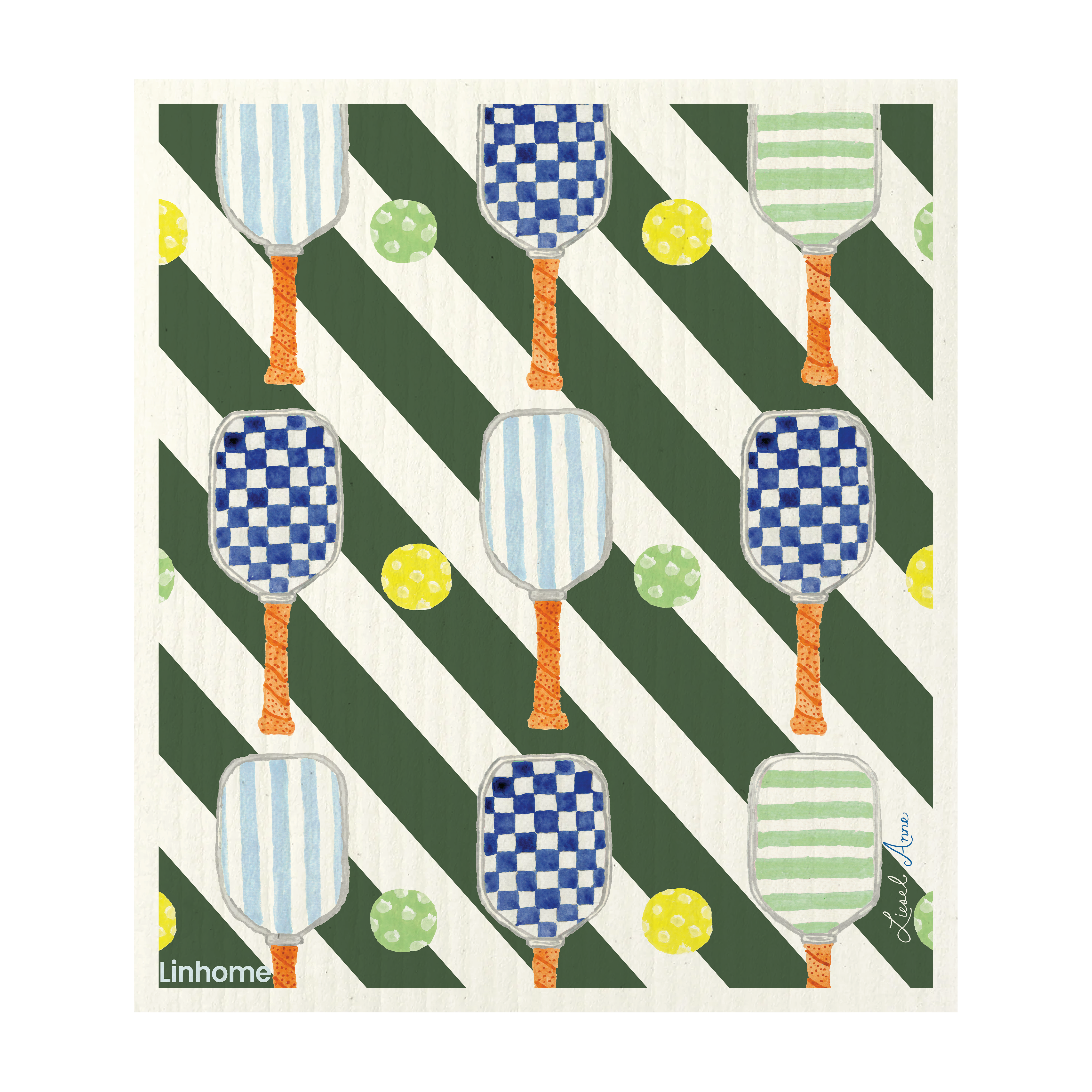 In the Kitchen Pickleball Swedish Dishcloths– Linhome x Liesel Anne Collection - Blue & Green -2 Pack