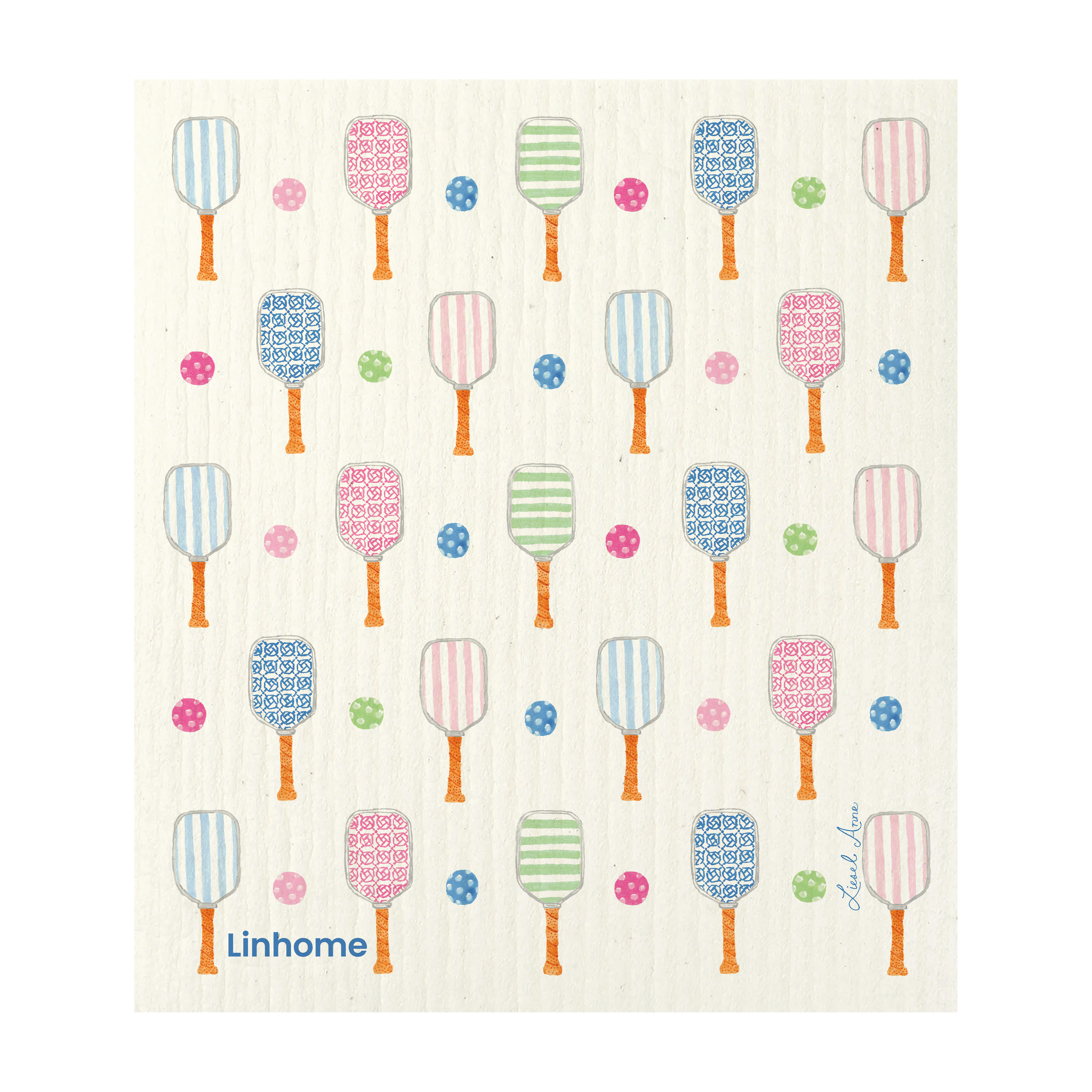 In the Kitchen  Pickleball Swedish Dishcloths– Linhome x Liesel Anne Collection- Pink & Blue - 2 Pack