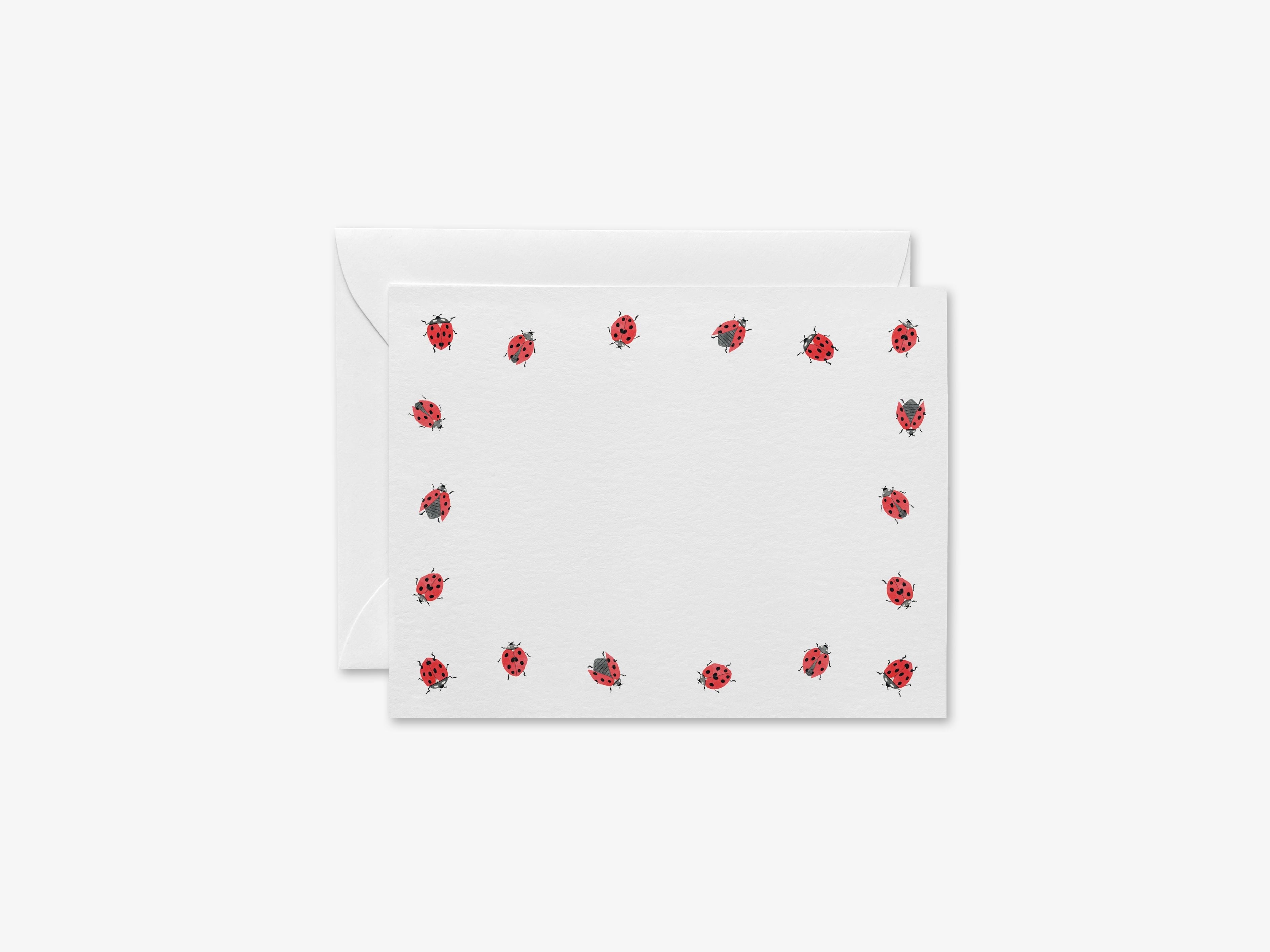 Ladybug Flat Notes [Sets of 8]-These flat notecards are 4.25x5.5 and feature our hand-painted watercolor ladybugs, printed in the USA on 120lb textured stock. They come with white envelopes and make great thank yous and gifts for the ladybird lover in your life.-The Singing Little Bird