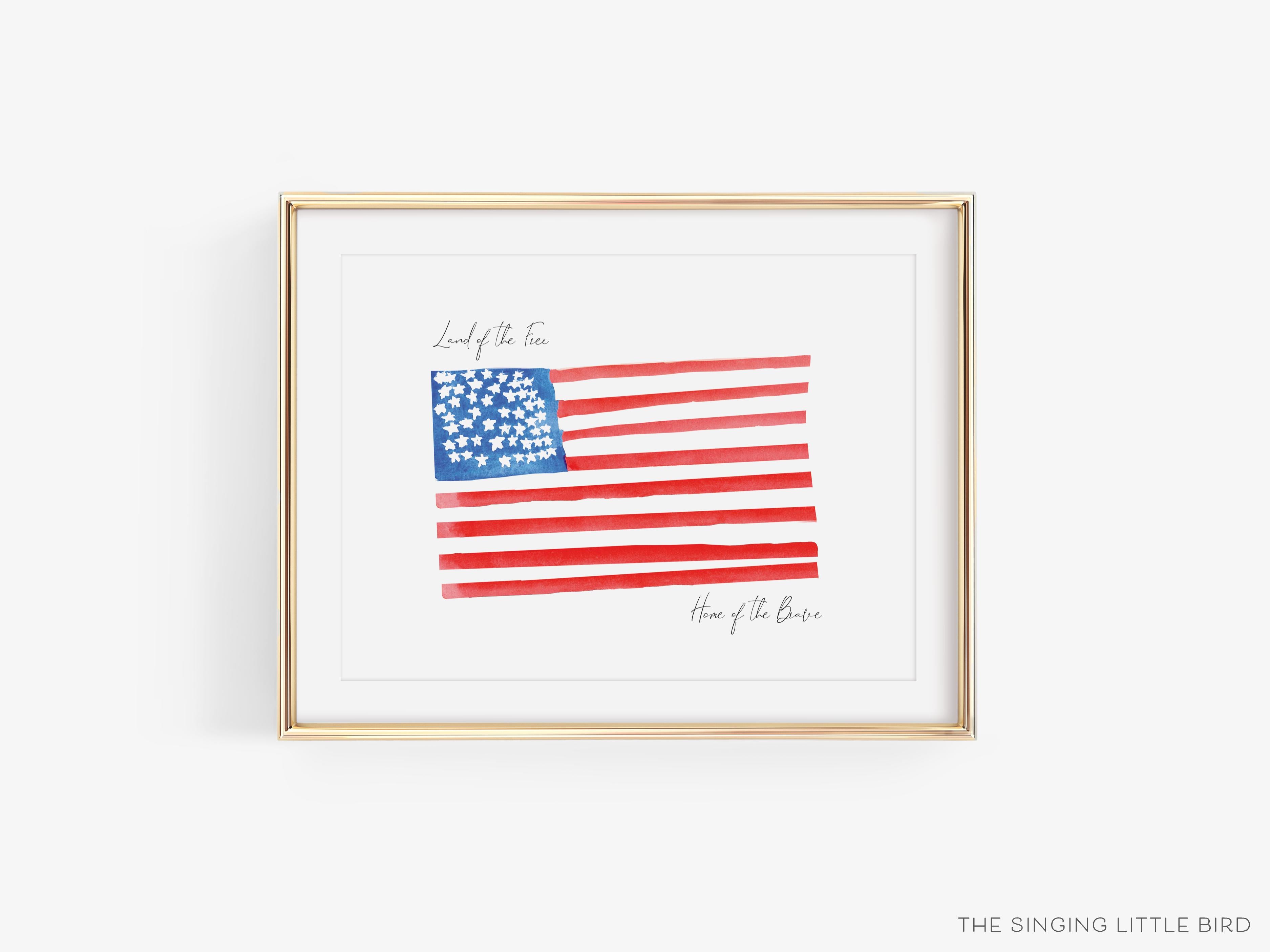 Land of the Free Art Print-This watercolor art print features our hand-painted American Flag, printed in the USA on 120lb high quality art paper. This makes a great gift or wall decor for the patriot in your life.-The Singing Little Bird