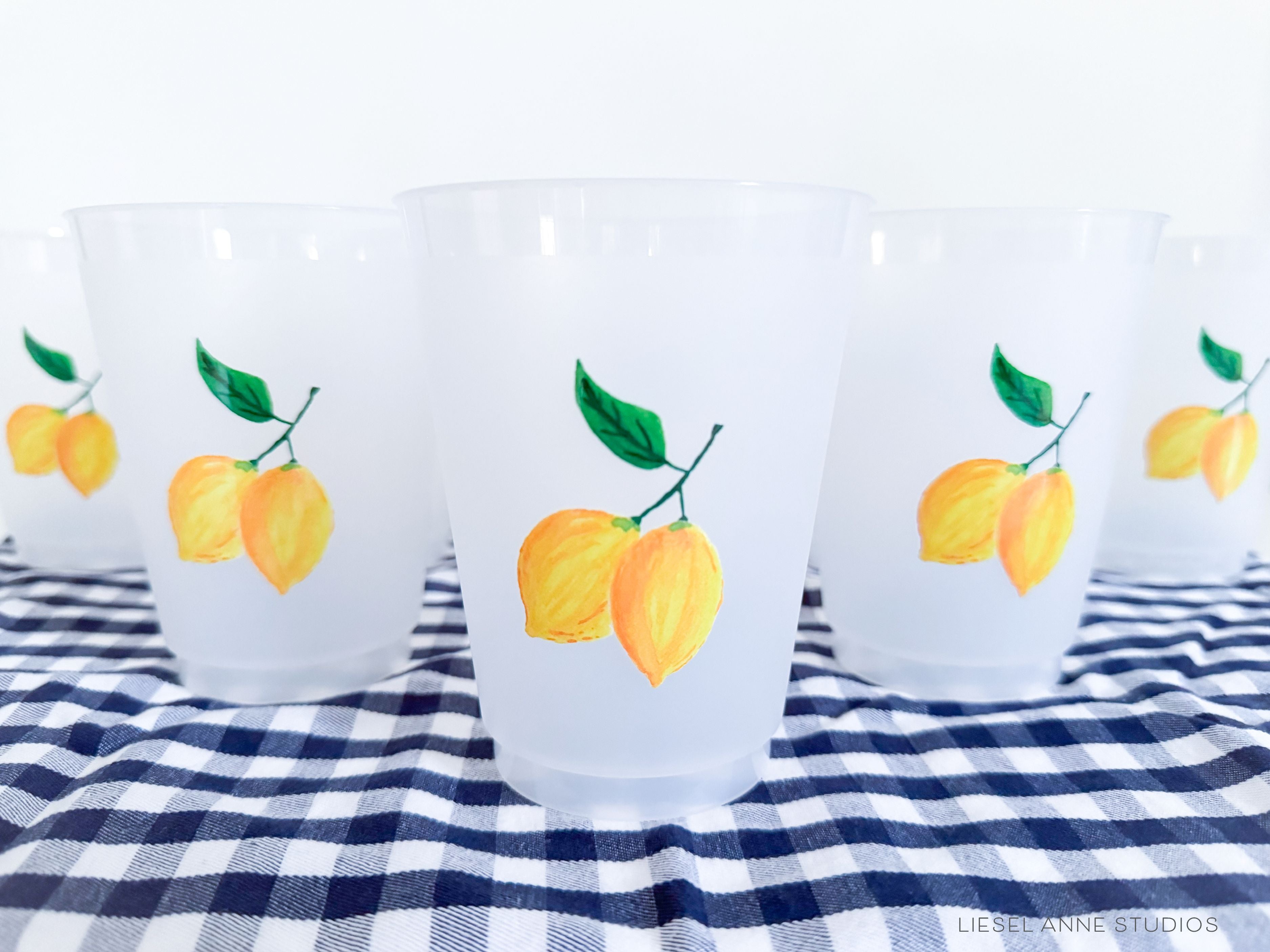 Lemon 16oz Shatterproof Cups [Set of 8]-These shatterproof cups feature our hand-painted lemons and make great party decorations for your summer cook outs, pool parties, and more! They come in sets of 8 and are re-usable for other parties to come or make wonderful party favors!-The Singing Little Bird