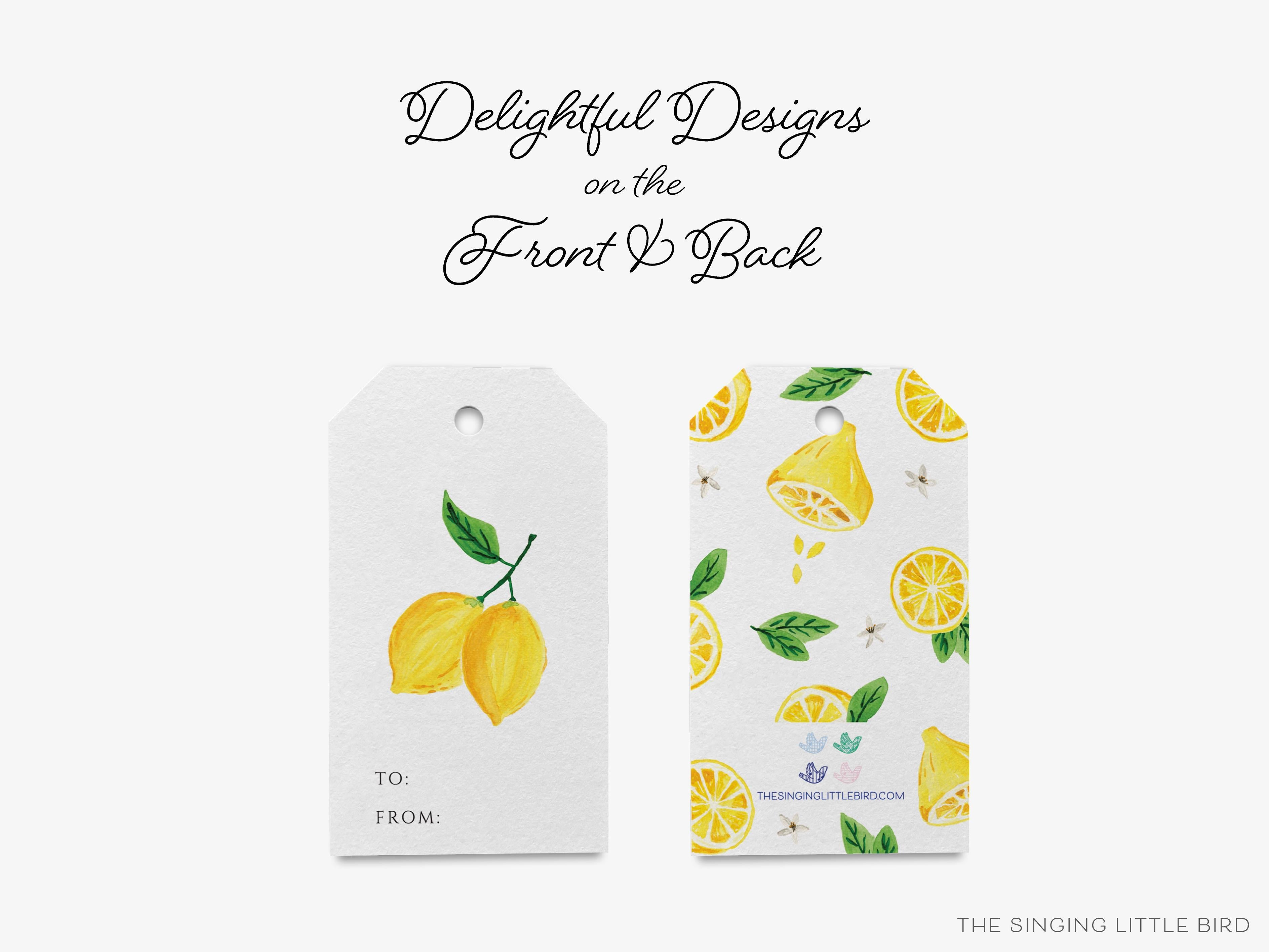 Lemon Gift Tags [Set of 8]-These gift tags come in sets, hole-punched with white twine and feature our hand-painted watercolor lemon, printed in the USA on 120lb textured stock. They make great tags for gifting or gifts for the citrus lover in your life.-The Singing Little Bird