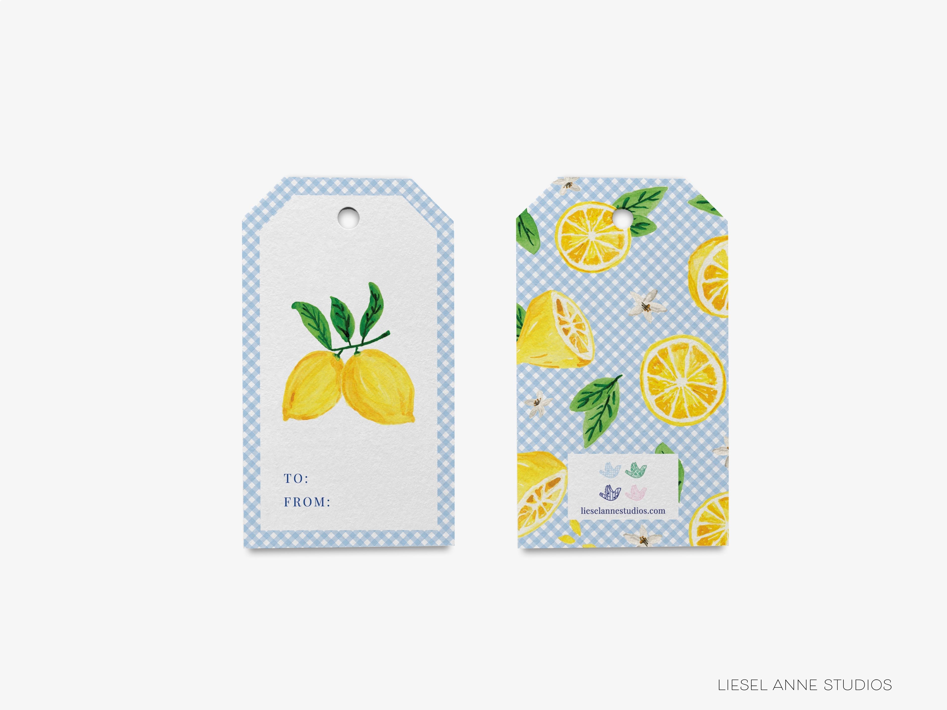 Lemon Gingham Gift Tags-These gift tags come in sets, hole-punched with white twine and feature our hand-painted watercolor lemon, printed in the USA on 120lb textured stock. They make great tags for gifting or gifts for the citrus lover in your life.-The Singing Little Bird