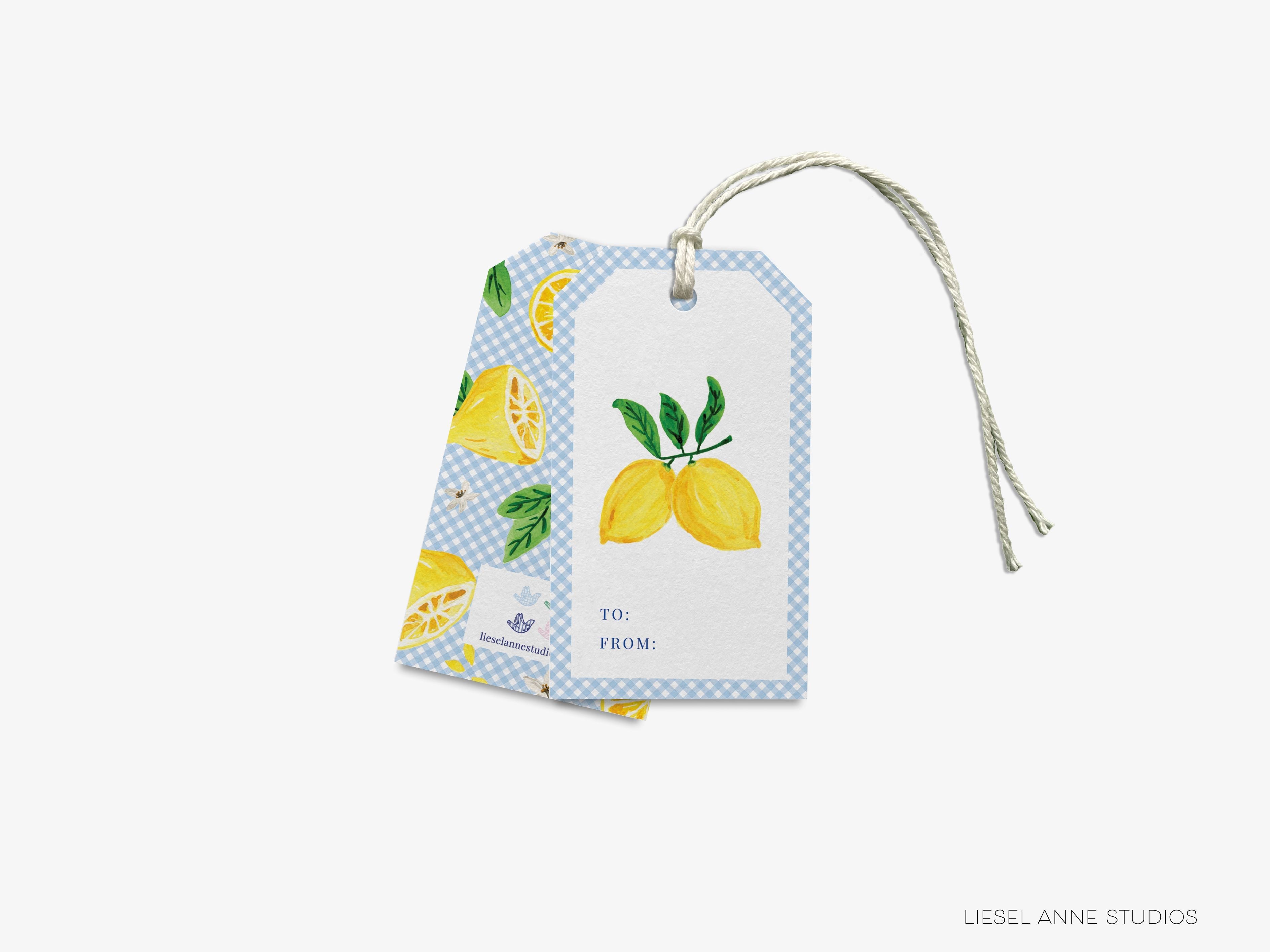 Lemon Gingham Gift Tags-These gift tags come in sets, hole-punched with white twine and feature our hand-painted watercolor lemon, printed in the USA on 120lb textured stock. They make great tags for gifting or gifts for the citrus lover in your life.-The Singing Little Bird