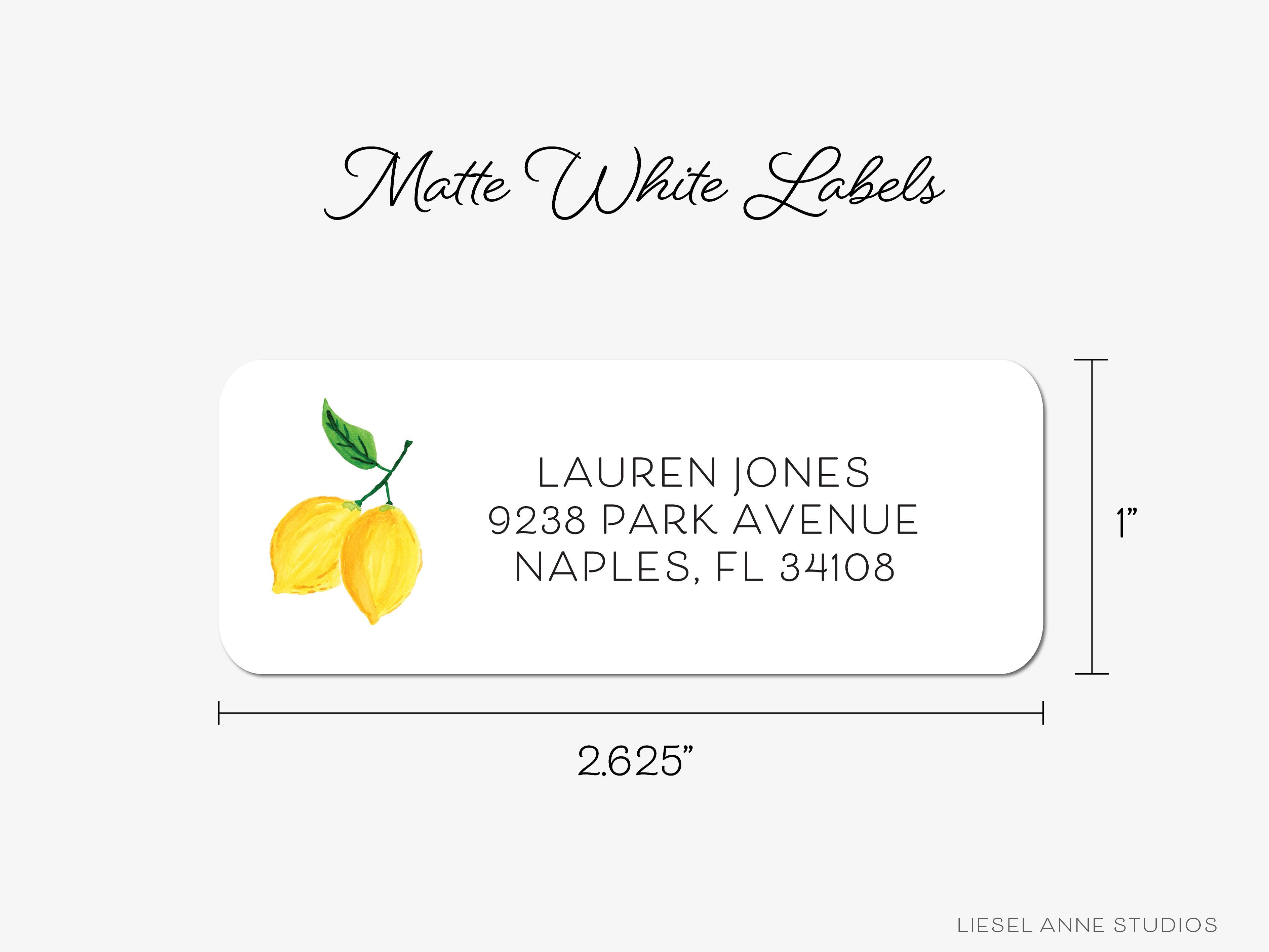 Lemon Return Address Labels-These personalized return address labels are 2.625" x 1" and feature our hand-painted watercolor lemon, printed in the USA on beautiful matte finish labels. These make great gifts for yourself or the citrus lover.-The Singing Little Bird