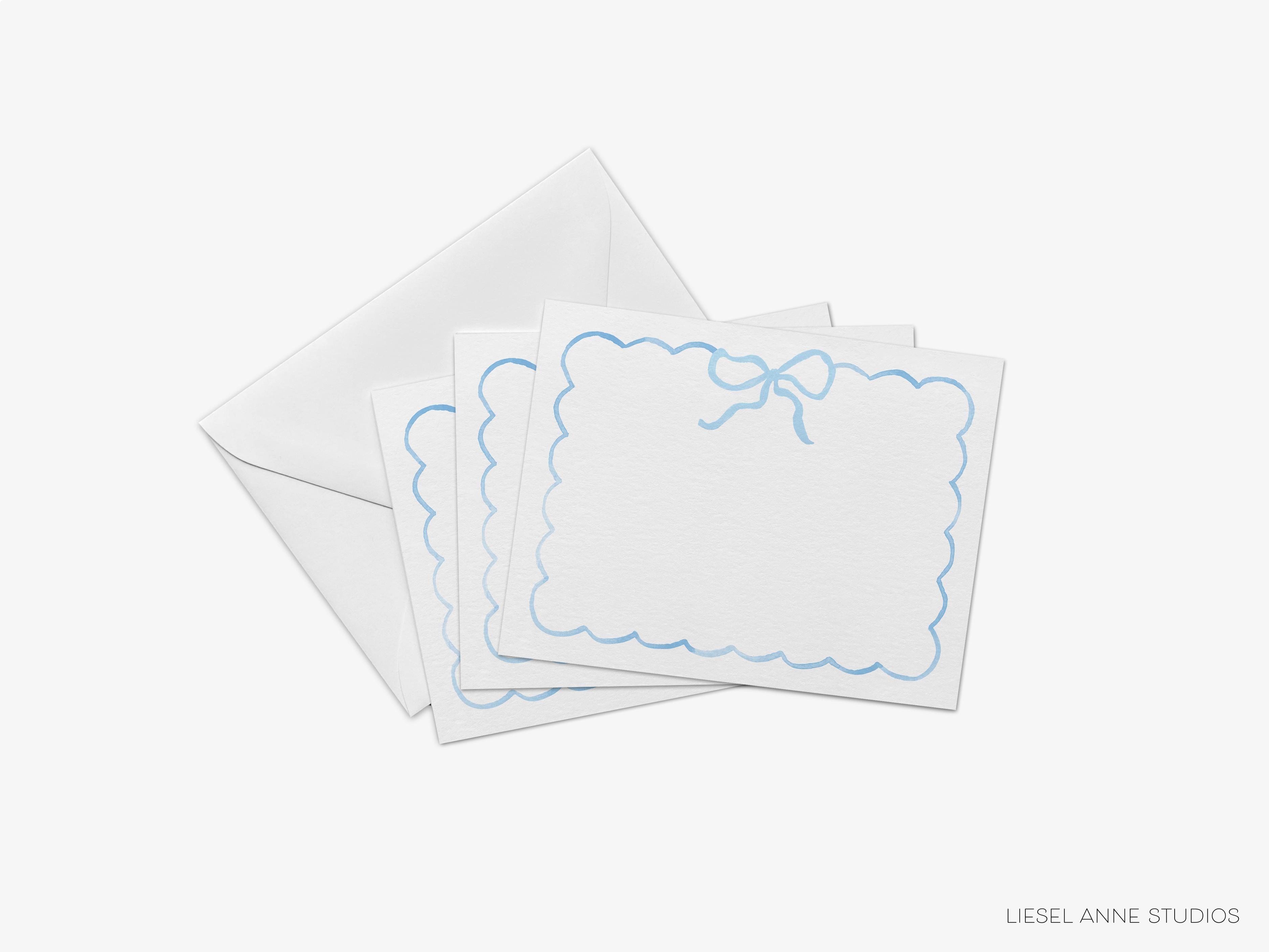 Light Blue Bow Flat Notes-These personalized flat notecards are 4.25x5.5 and feature our hand-painted watercolor bow, printed in the USA on 120lb textured stock. They come with your choice of envelopes and make great thank yous and gifts for the bow lover in your life.-The Singing Little Bird