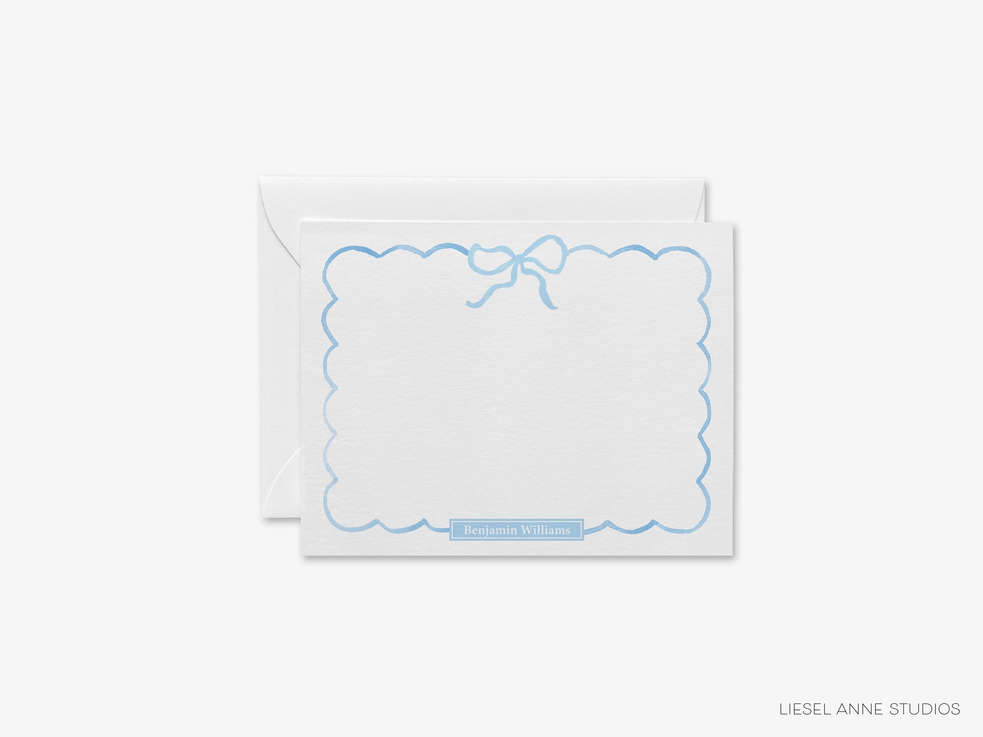 Light Blue Bow Flat Notes-These personalized flat notecards are 4.25x5.5 and feature our hand-painted watercolor bow, printed in the USA on 120lb textured stock. They come with your choice of envelopes and make great thank yous and gifts for the bow lover in your life.-The Singing Little Bird