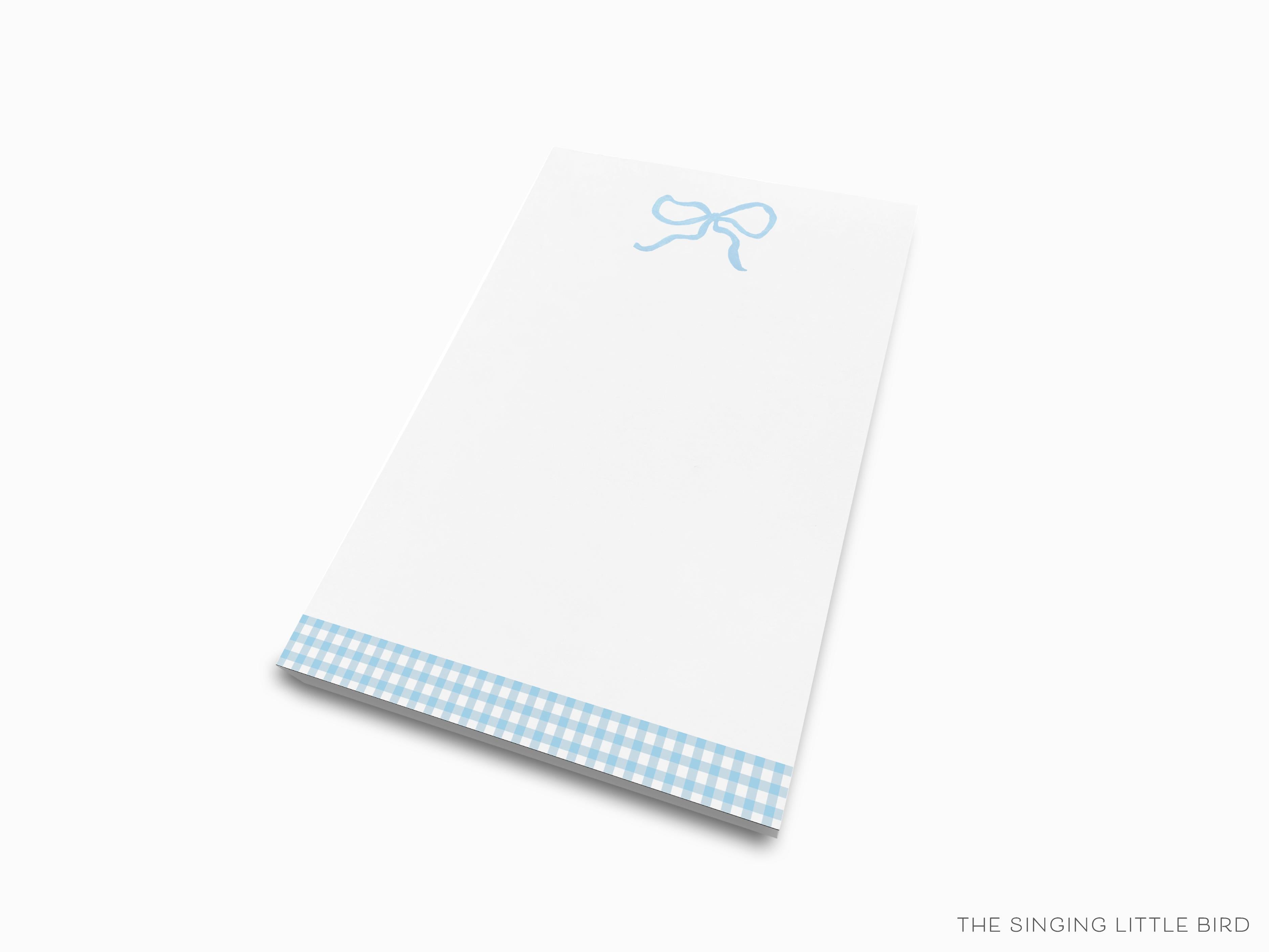 Light Blue Bow Notepad-These notepads feature our hand-painted watercolor bow, printed in the USA on a beautiful smooth stock. You choose which size you want (or bundled together for a beautiful gift set) and makes a great gift for the checklist and feminine bow lover in your life.-The Singing Little Bird