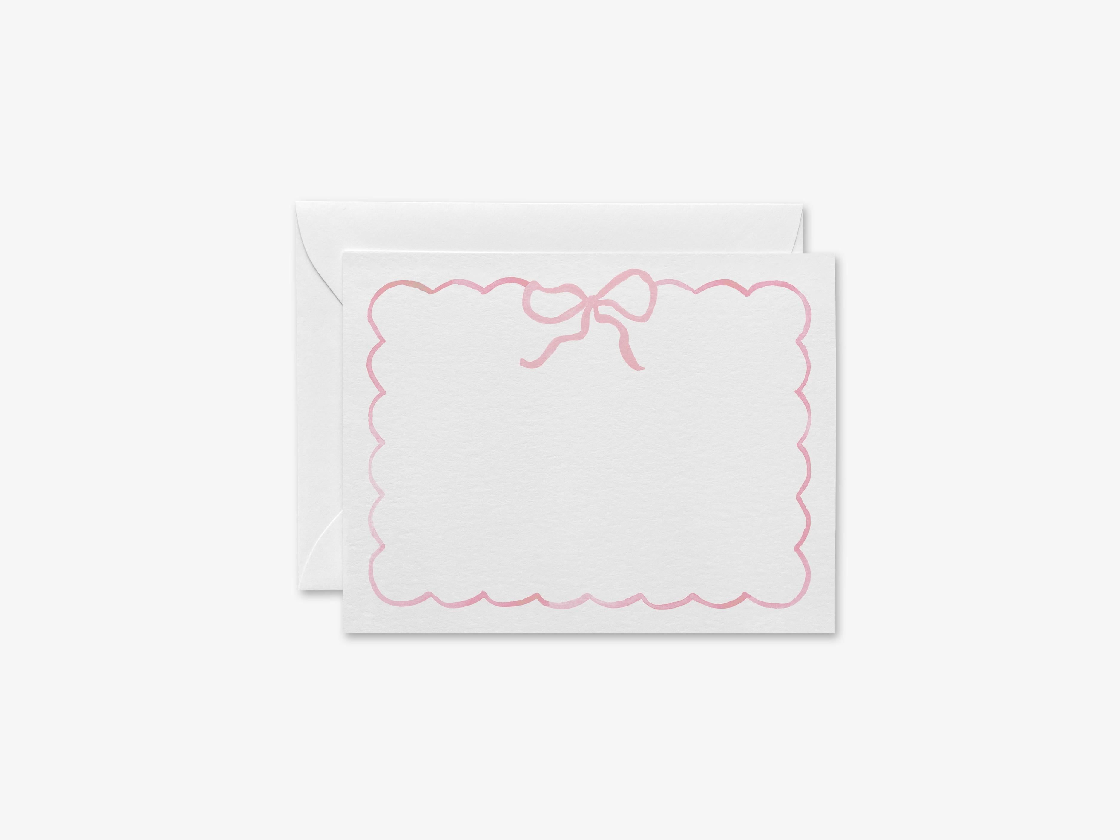 Light Pink Bow Flat Notes-These personalized flat notecards are 4.25x5.5 and feature our hand-painted watercolor pink bow, printed in the USA on 120lb textured stock. They come with your choice of envelopes and make great thank yous and gifts for the bow lover in your life.-The Singing Little Bird