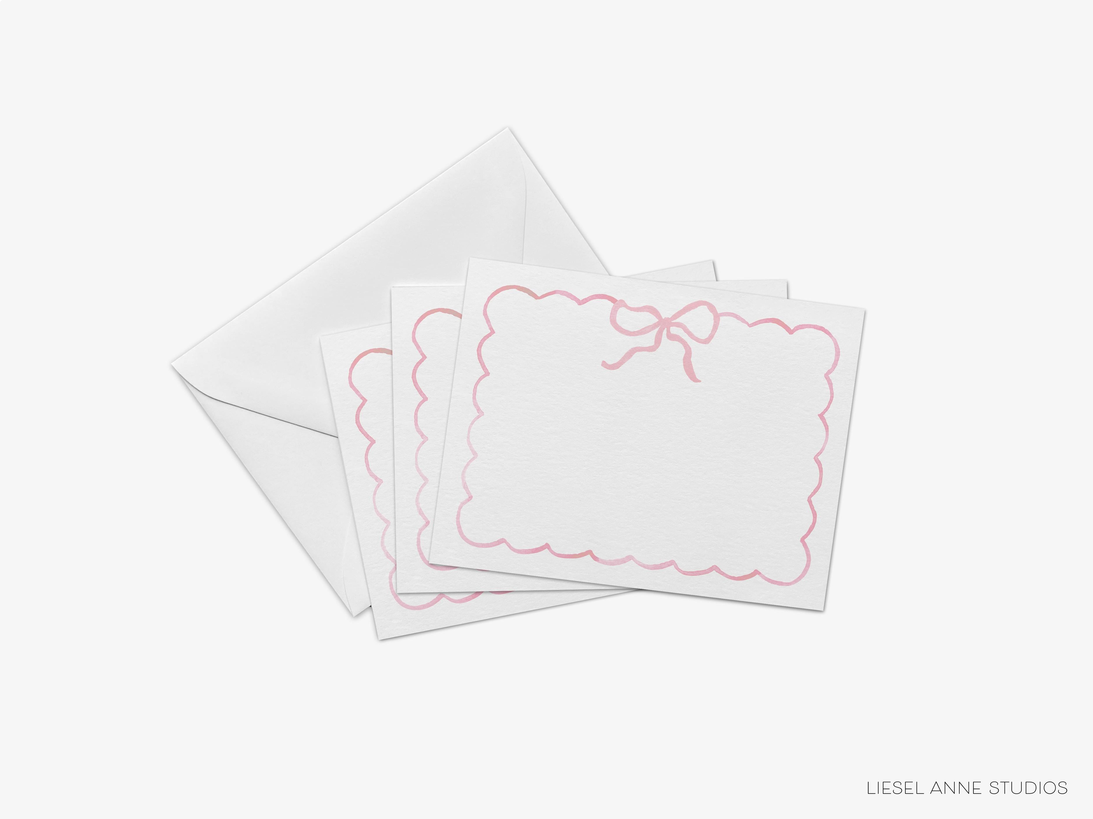 Light Pink Bow Flat Notes-These personalized flat notecards are 4.25x5.5 and feature our hand-painted watercolor pink bow, printed in the USA on 120lb textured stock. They come with your choice of envelopes and make great thank yous and gifts for the bow lover in your life.-The Singing Little Bird