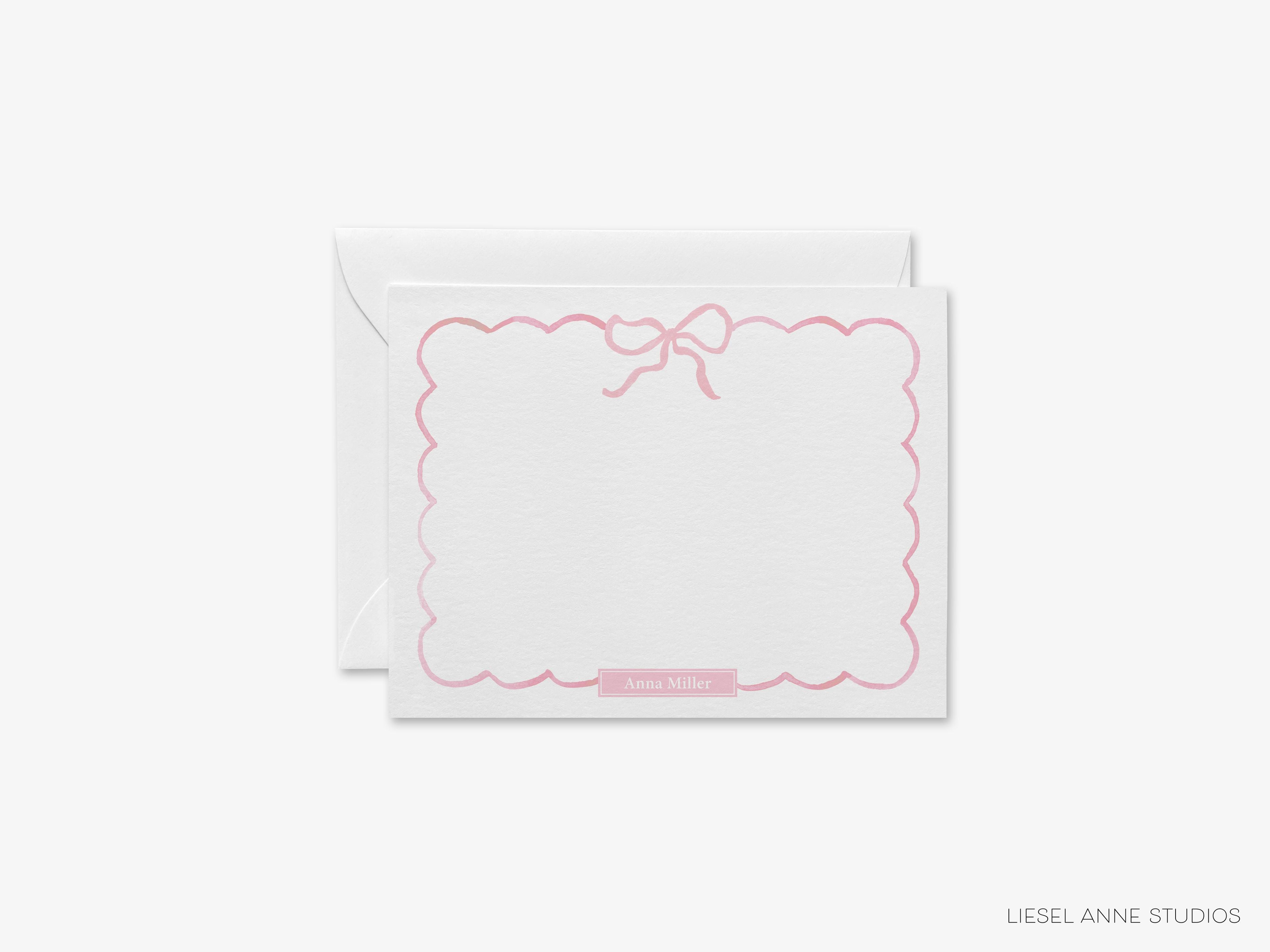 Light Pink Bow Flat Notes-These personalized flat notecards are 4.25x5.5 and feature our hand-painted watercolor pink bow, printed in the USA on 120lb textured stock. They come with your choice of envelopes and make great thank yous and gifts for the bow lover in your life.-The Singing Little Bird