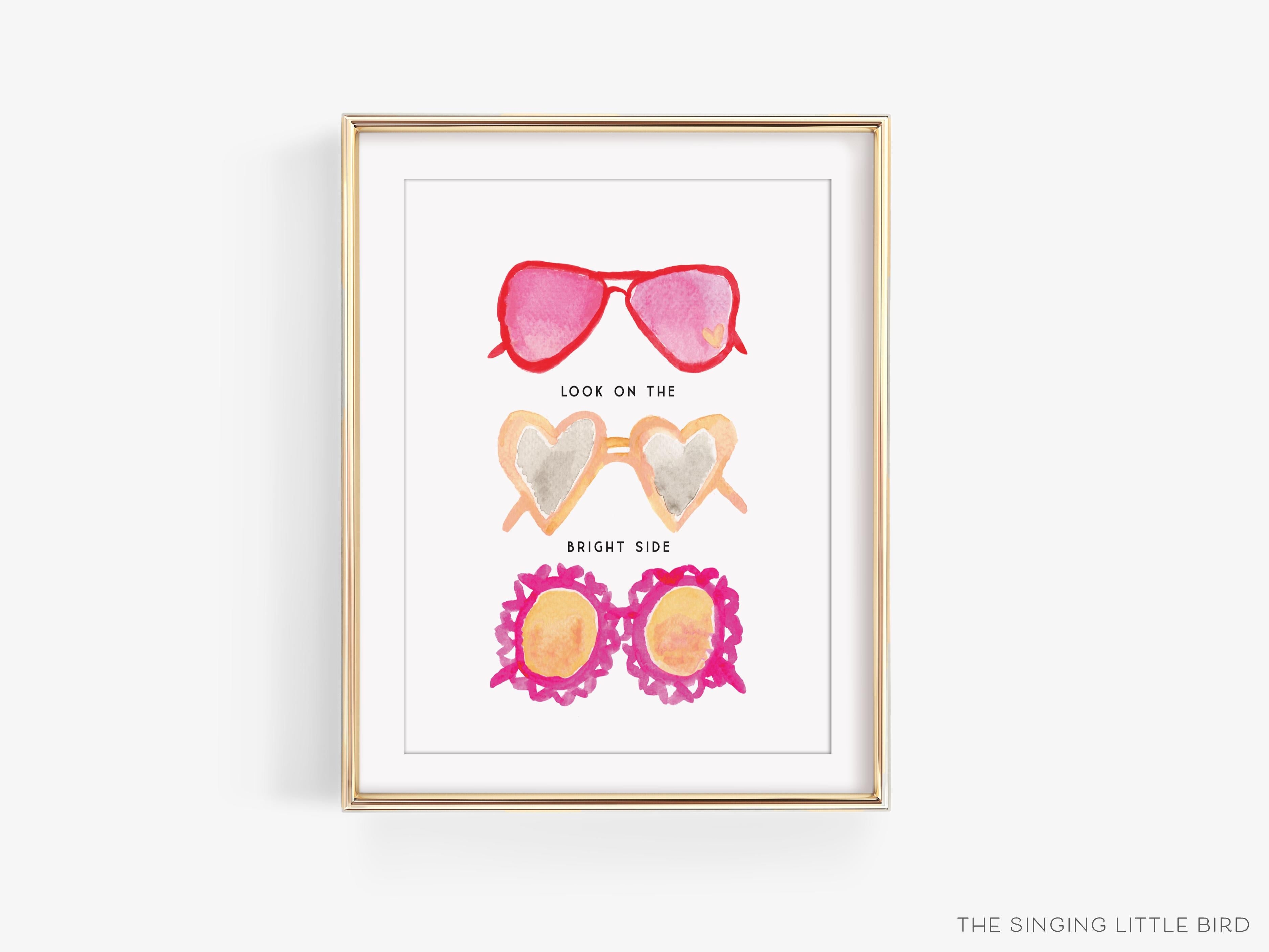 Look on the Bright Side Heart Glasses Art Print-This watercolor art print features our hand-painted sunglasses, printed in the USA on 120lb high quality art paper. This makes a great gift or wall decor for the sunny lover in your life.-The Singing Little Bird