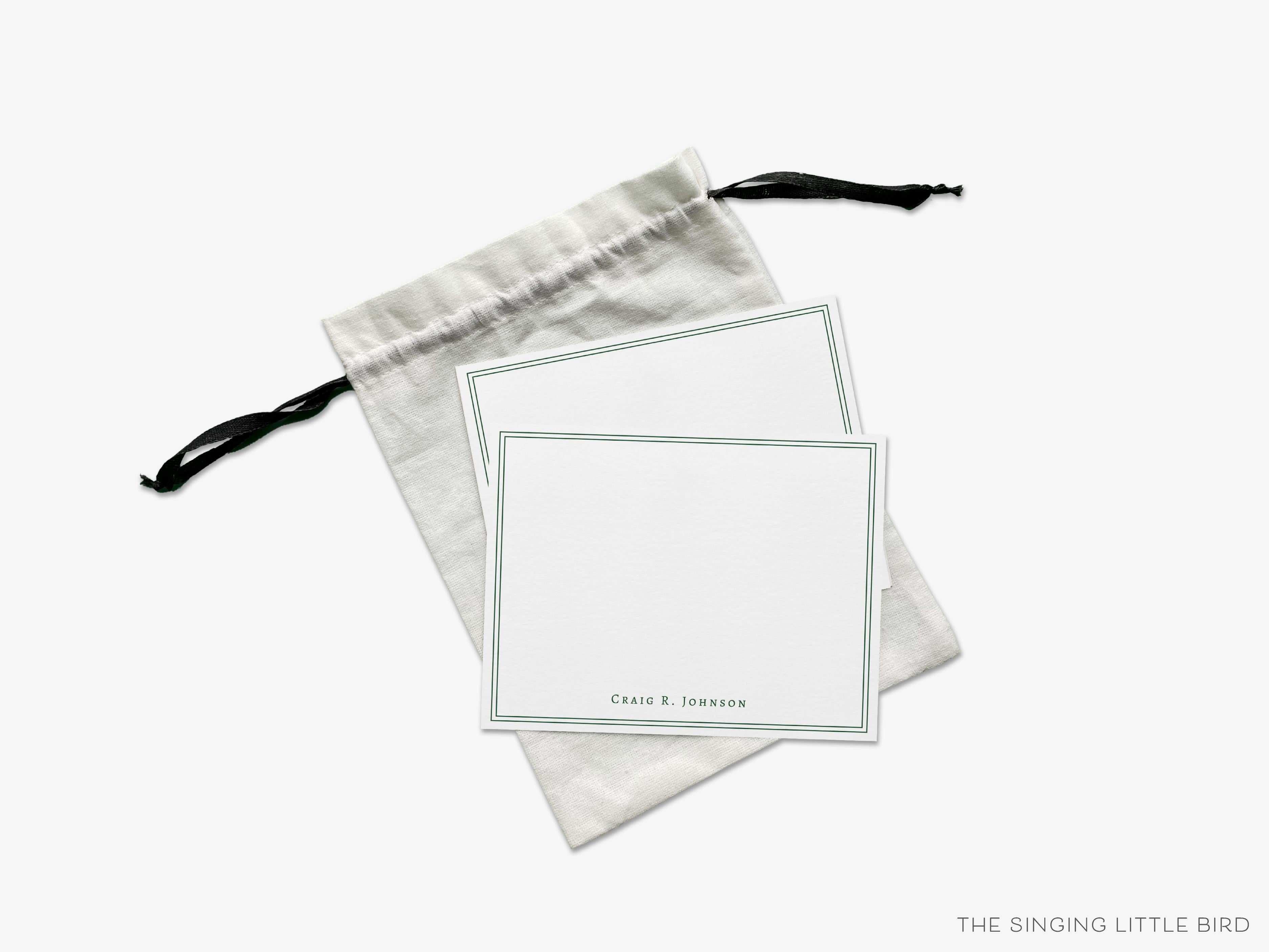 Men's Personalized Flat Notes-These personalized flat notecards are 4.25x5.5 and feature simple text and border, printed in the USA on 120lb textured stock. They come with your choice of envelopes and make great thank yous and gifts for the modern lover in your life.-The Singing Little Bird