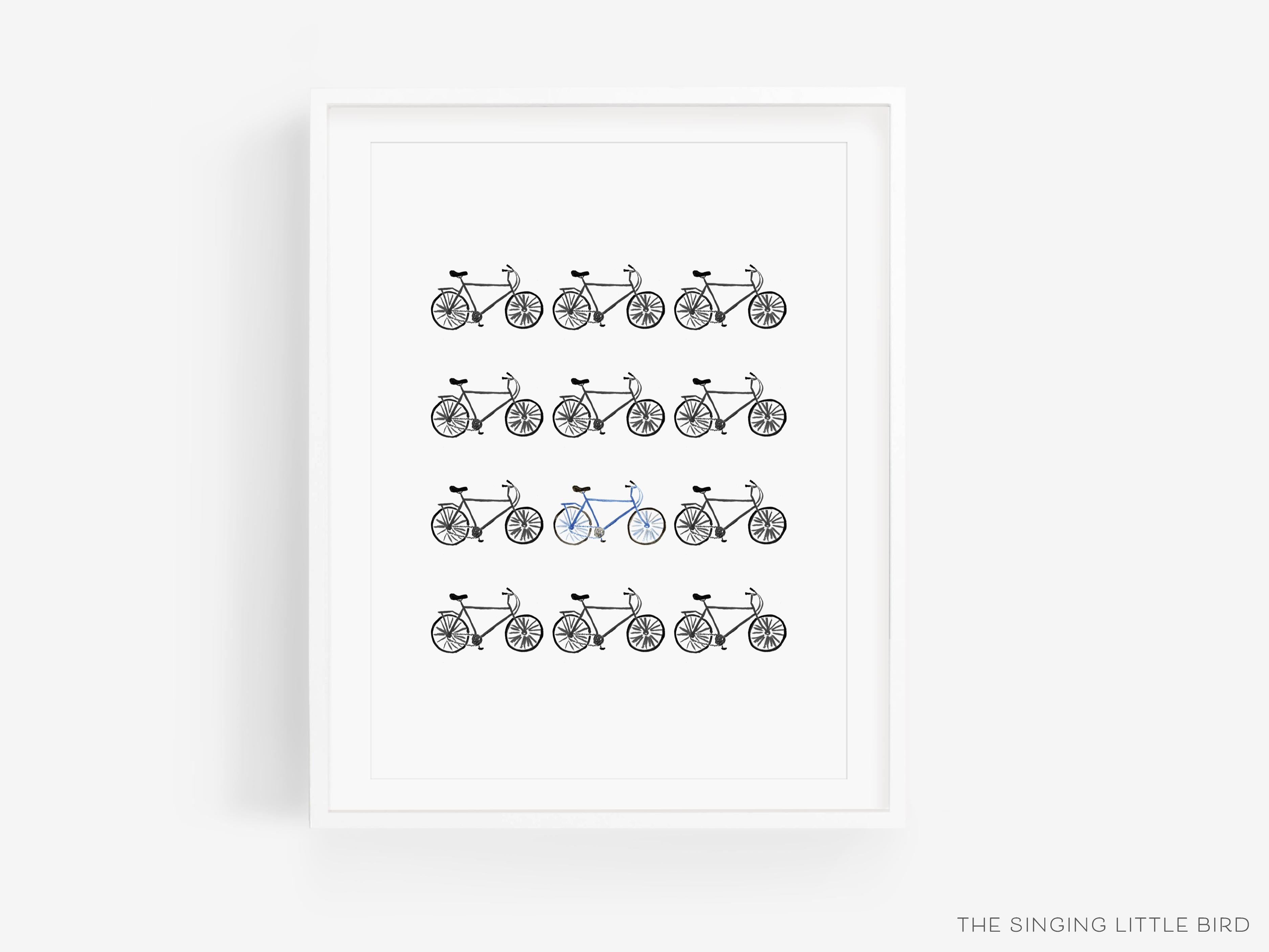Multi-Bicycle Art Print-This watercolor art print features our hand-painted bicycles, printed in the USA on 120lb high quality art paper. This makes a great gift or wall decor for the bike lover in your life.-The Singing Little Bird