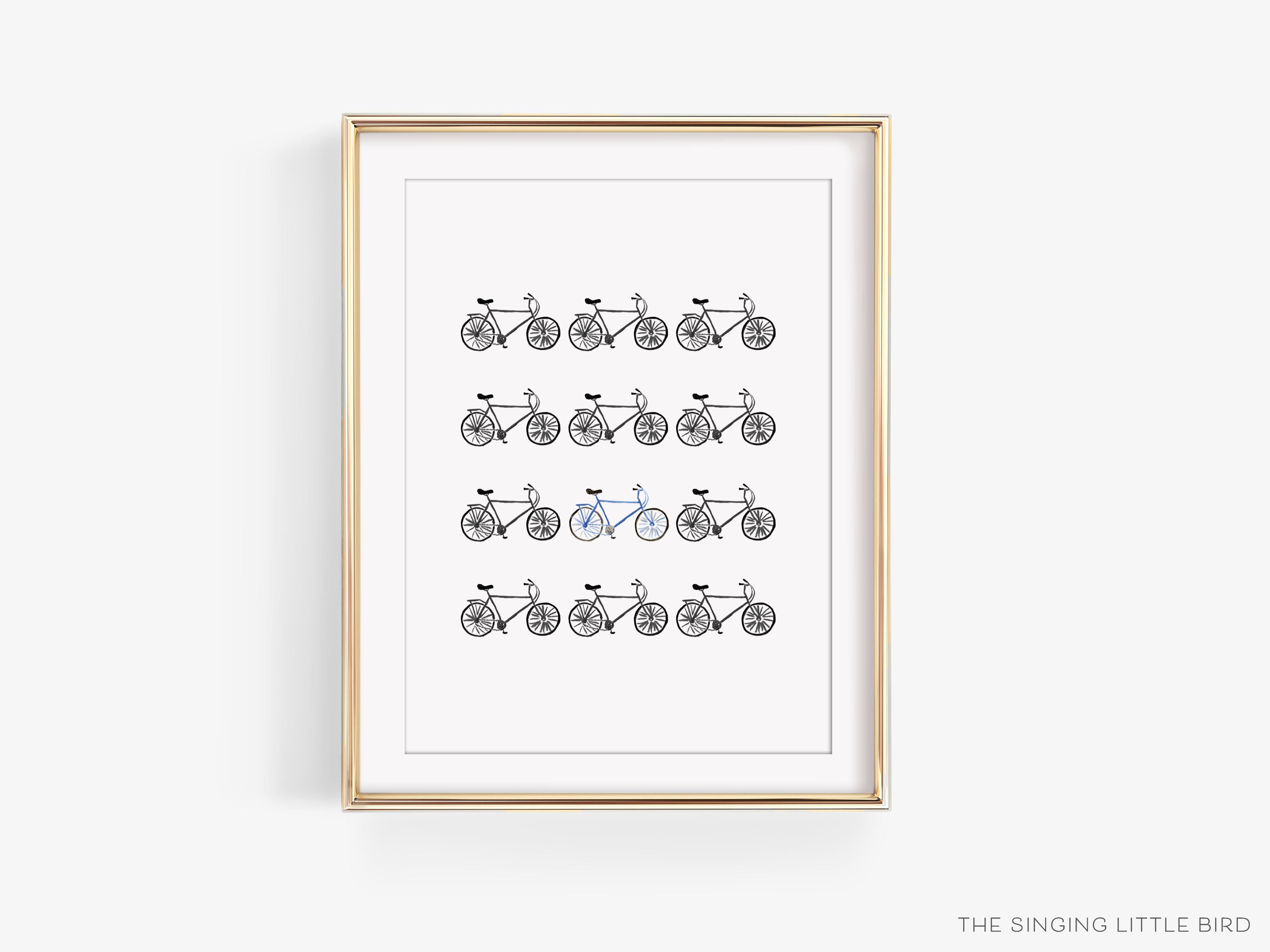 Multi-Bicycle Art Print-This watercolor art print features our hand-painted bicycles, printed in the USA on 120lb high quality art paper. This makes a great gift or wall decor for the bike lover in your life.-The Singing Little Bird