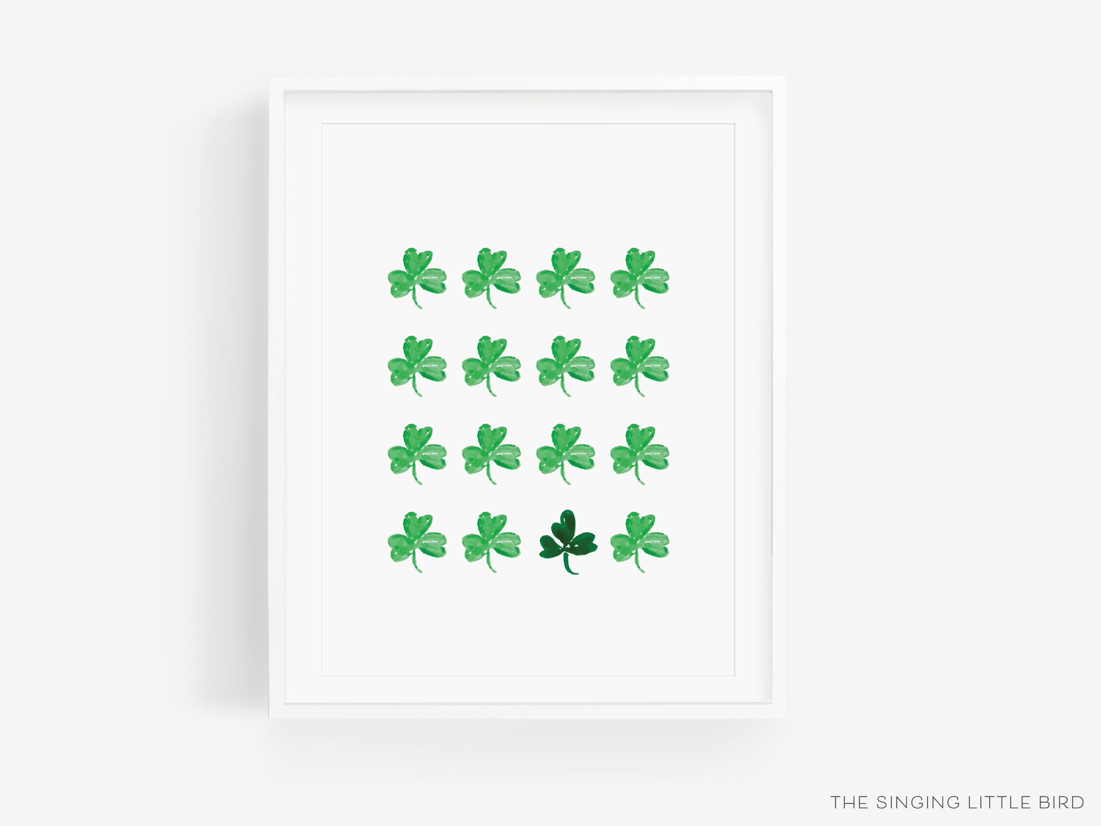 Multi Green Shamrock Art Print-This watercolor art print features our hand-painted Shamrocks, printed in the USA on 120lb high quality art paper. This makes a great gift or wall decor for the lucky charm lover in your life.-The Singing Little Bird