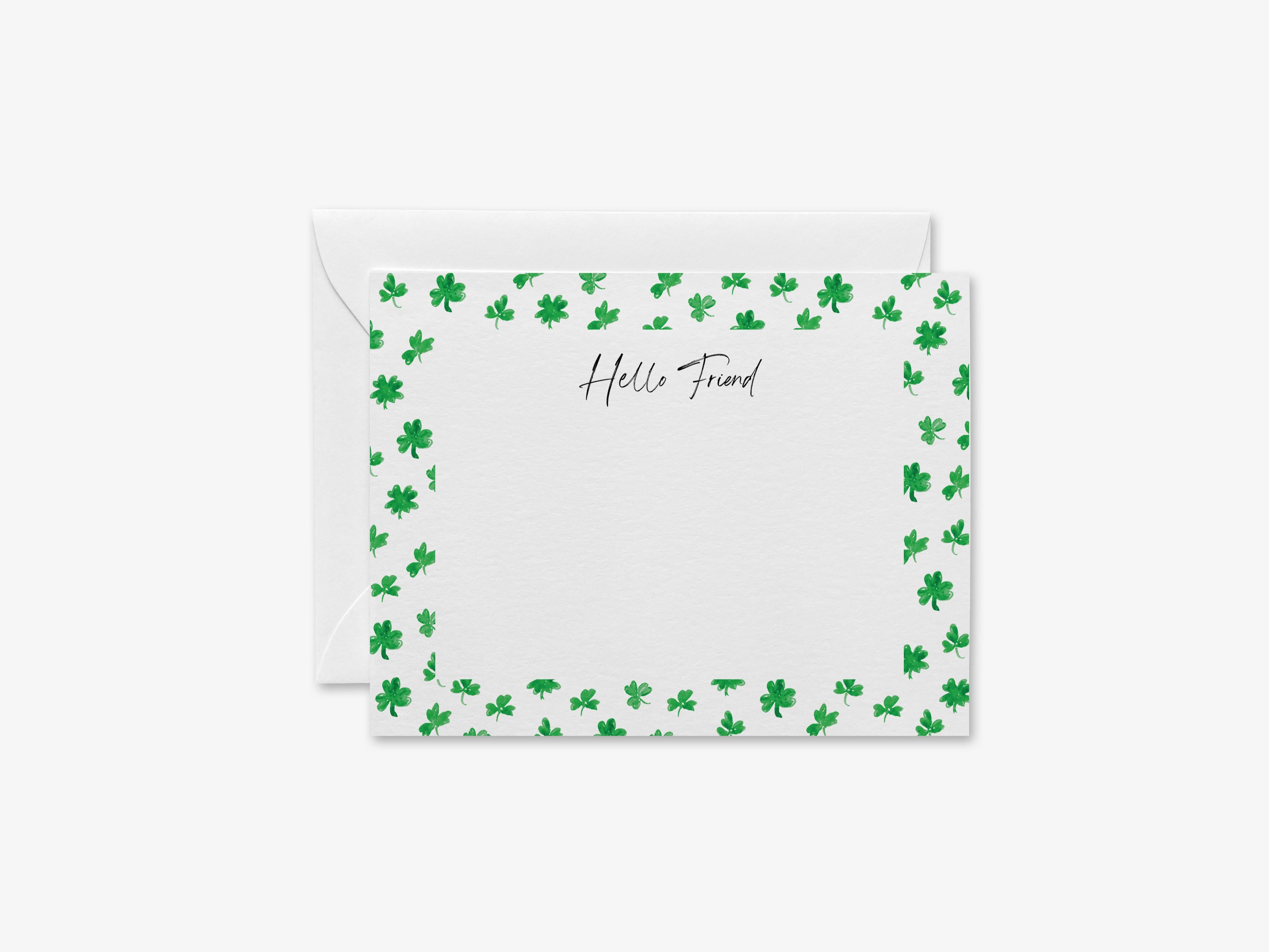 Multi-Shamrock Flat Notes [Sets of 8]-These flat notecards are 4.25x5.5 and feature our hand-painted watercolor three and four leaf clovers, printed in the USA on 120lb textured stock. They come with white envelopes and make great thank yous and gifts for the shamrock lover in your life.-The Singing Little Bird