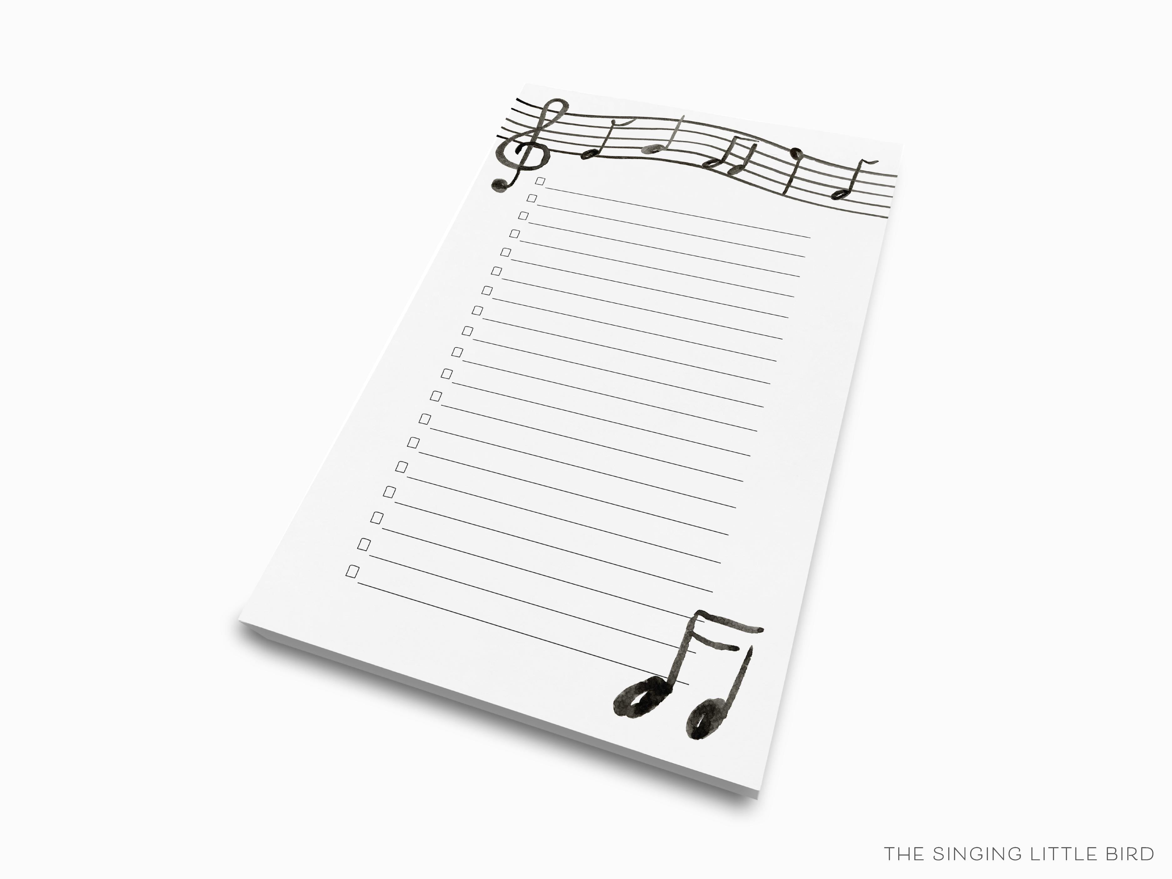 Music Lover Notepad-These notepads feature our hand-painted watercolor music notes, printed in the USA on a beautiful smooth stock. You choose which size you want (or bundled together for a beautiful gift set) and makes a great gift for the checklist and music lover in your life.-The Singing Little Bird