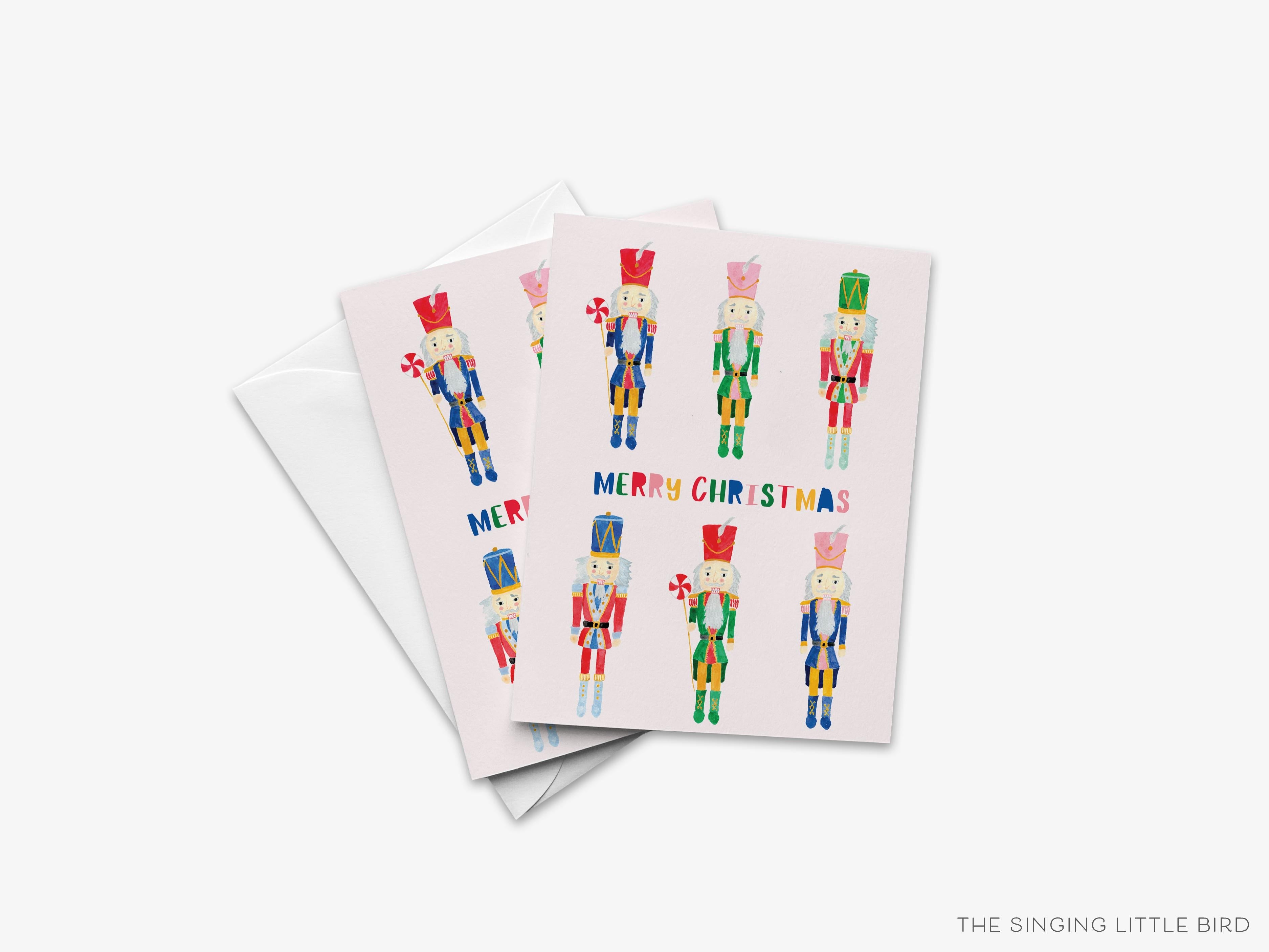 Nutcracker Christmas Greeting Card-These folded greeting cards are 4.25x5.5 and feature our hand-painted nutcrackers, printed in the USA on 100lb textured stock. They come with a White envelope and make a great Christmas card for the nutcracker lover in your life.-The Singing Little Bird