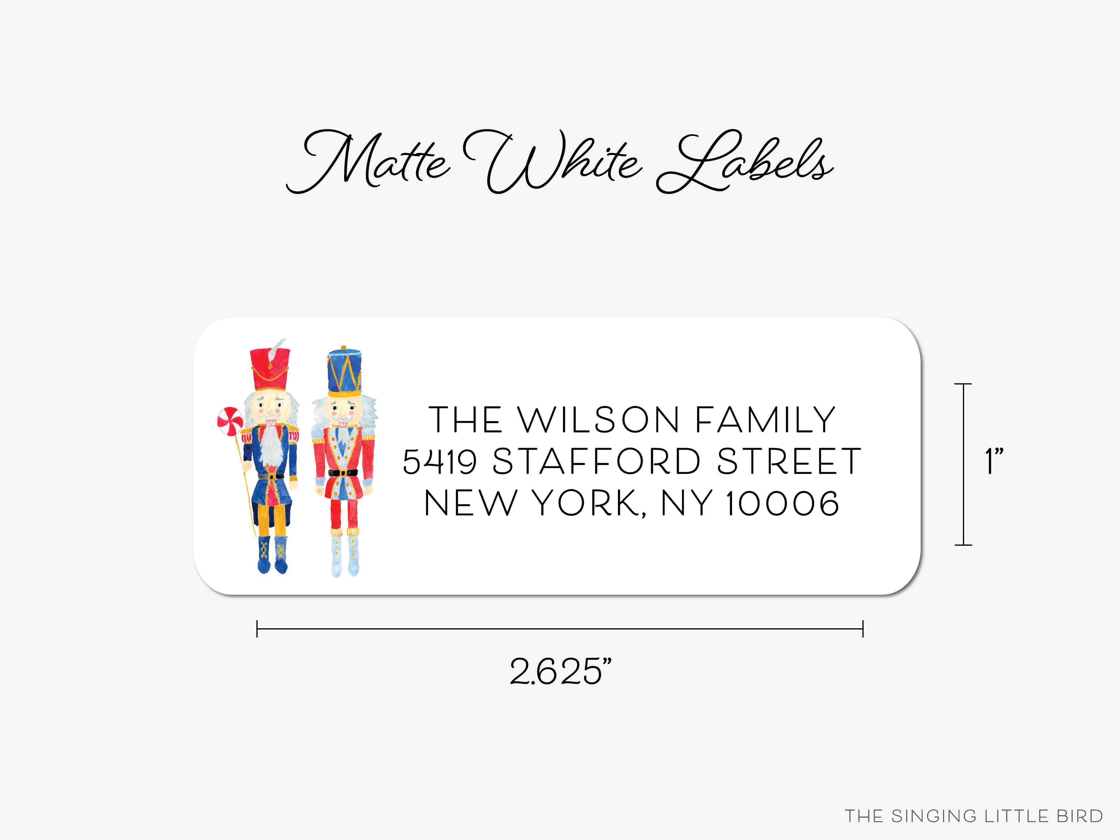 Nutcracker Return Address Labels-These personalized return address labels are 2.625" x 1" and feature our hand-painted watercolor Nutcrackers, printed in the USA on beautiful matte finish labels. These make great gifts for yourself or the Christmas lover.-The Singing Little Bird