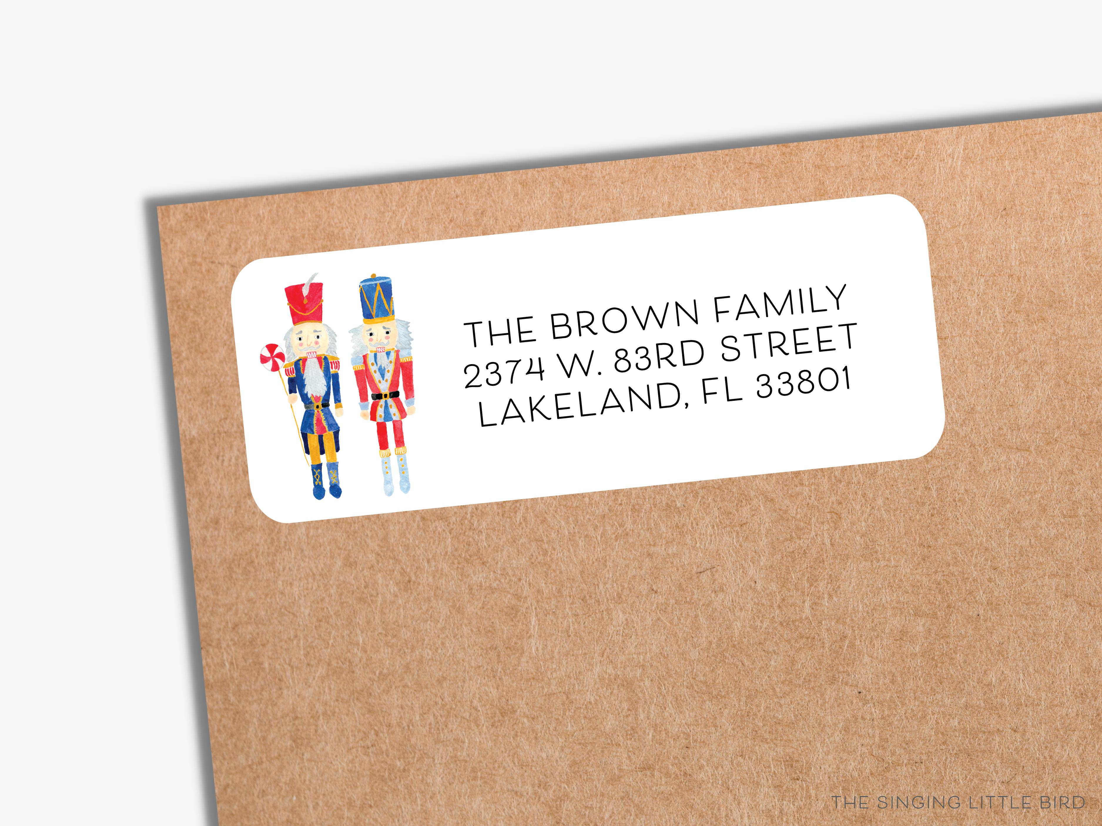 Nutcracker Return Address Labels-These personalized return address labels are 2.625" x 1" and feature our hand-painted watercolor Nutcrackers, printed in the USA on beautiful matte finish labels. These make great gifts for yourself or the Christmas lover.-The Singing Little Bird