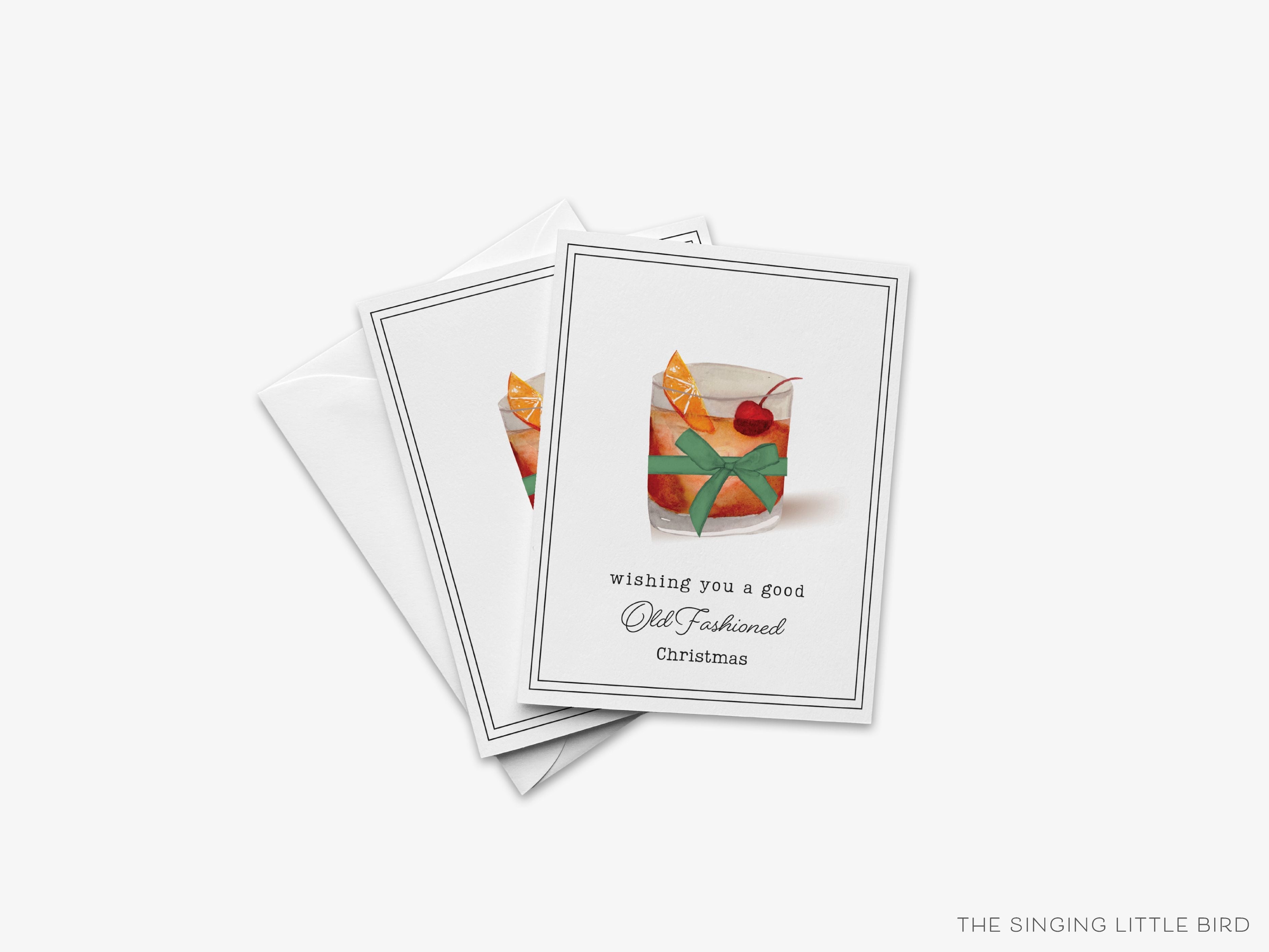 Old Fashioned Christmas Pun Card-These folded greeting cards are 4.25x5.5 and feature our hand-painted old fashion cocktail, printed in the USA on 100lb textured stock. They come with a White envelope and make a great happy holidays card for the holiday pun lover in your life.-The Singing Little Bird