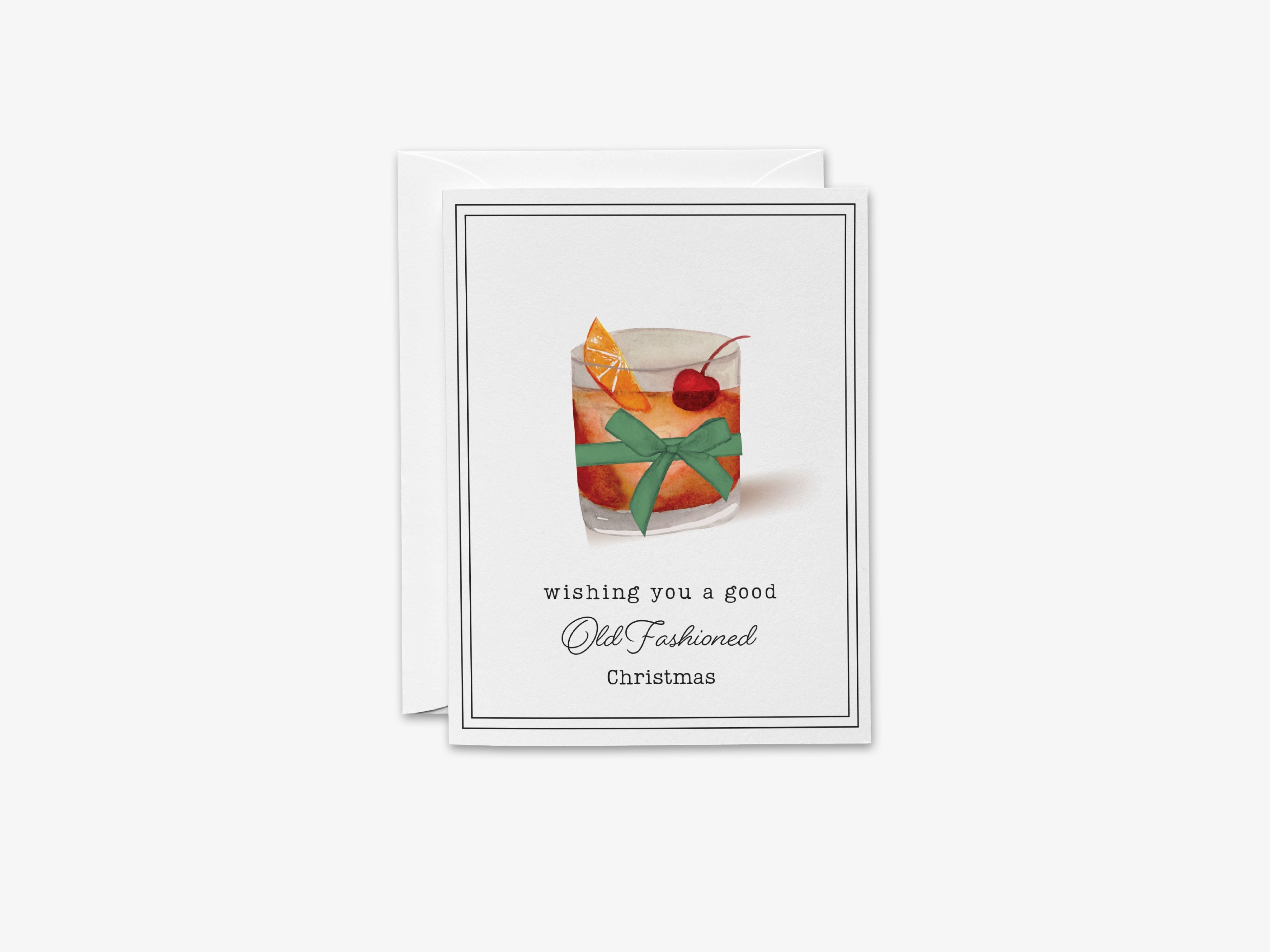 Old Fashioned Christmas Pun Card-These folded greeting cards are 4.25x5.5 and feature our hand-painted old fashion cocktail, printed in the USA on 100lb textured stock. They come with a White envelope and make a great happy holidays card for the holiday pun lover in your life.-The Singing Little Bird