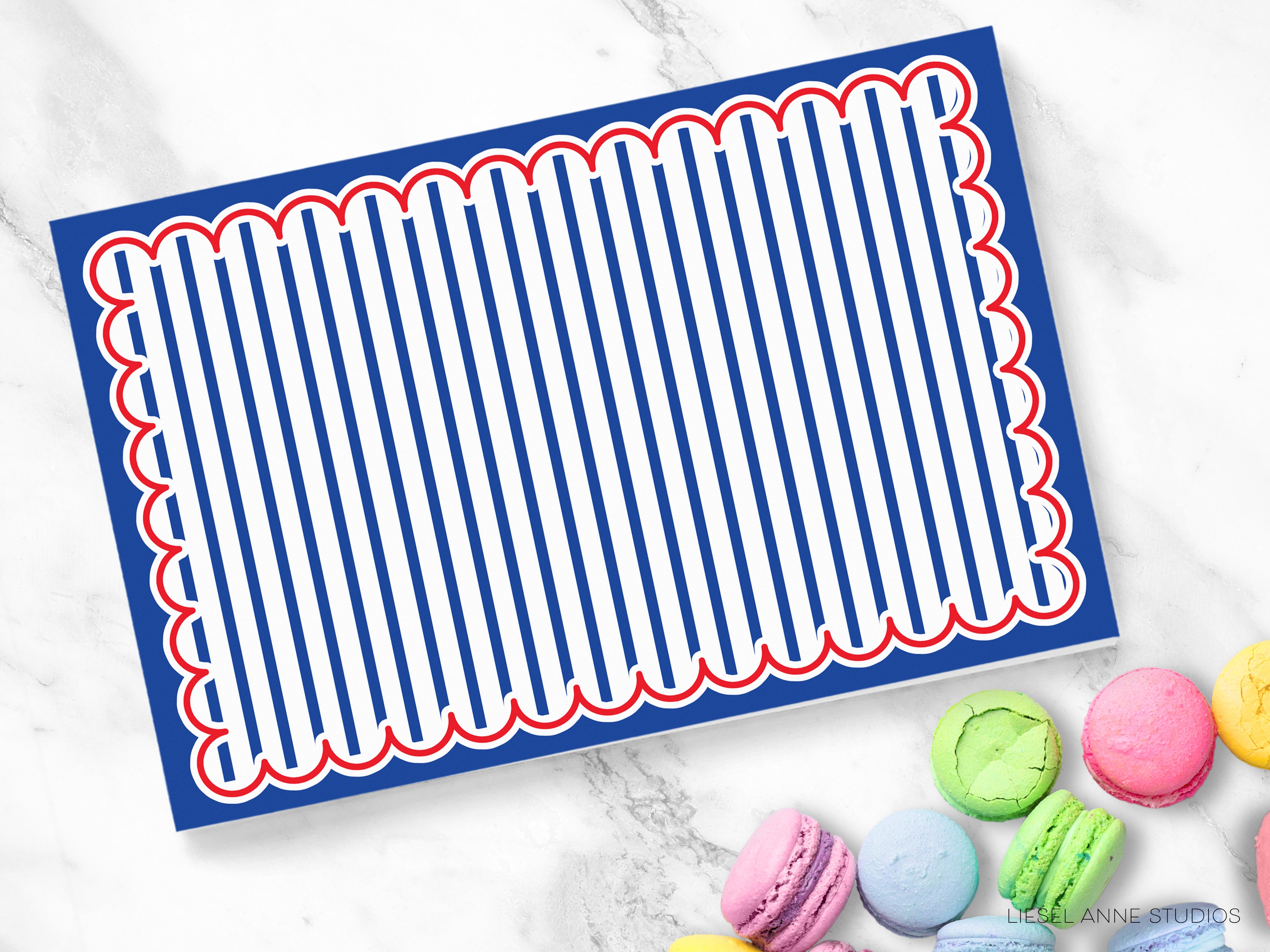Red, White and Blue Stripe Scalloped Placemat Pad