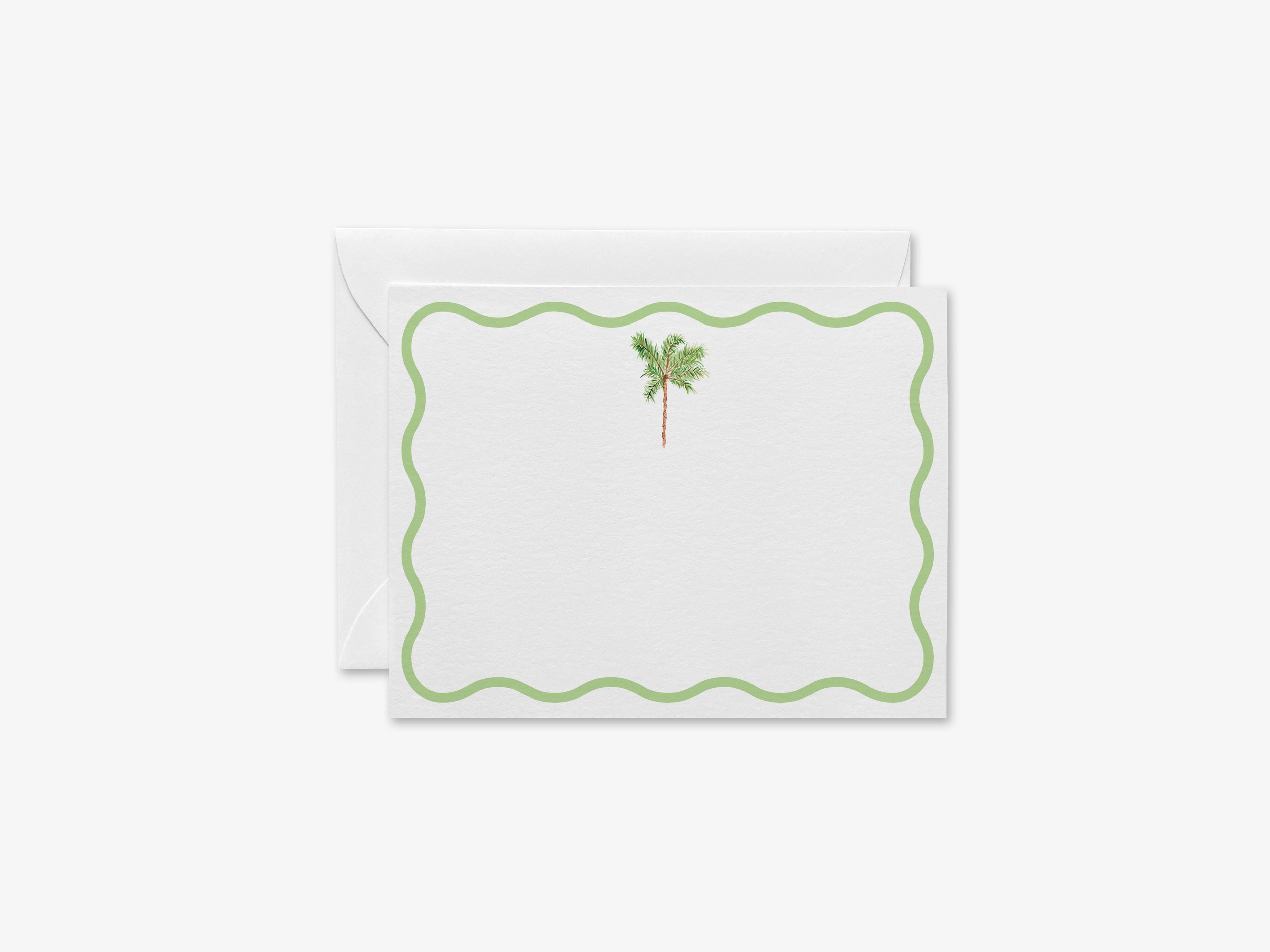 Palm Tree Flat Notes [Sets of 8]-These flat notecards are 4.25x5.5 and feature our hand-painted watercolor Palm Tree, printed in the USA on 120lb textured stock. They come with white envelopes and make great thank yous and gifts for the beach lover in your life.-The Singing Little Bird