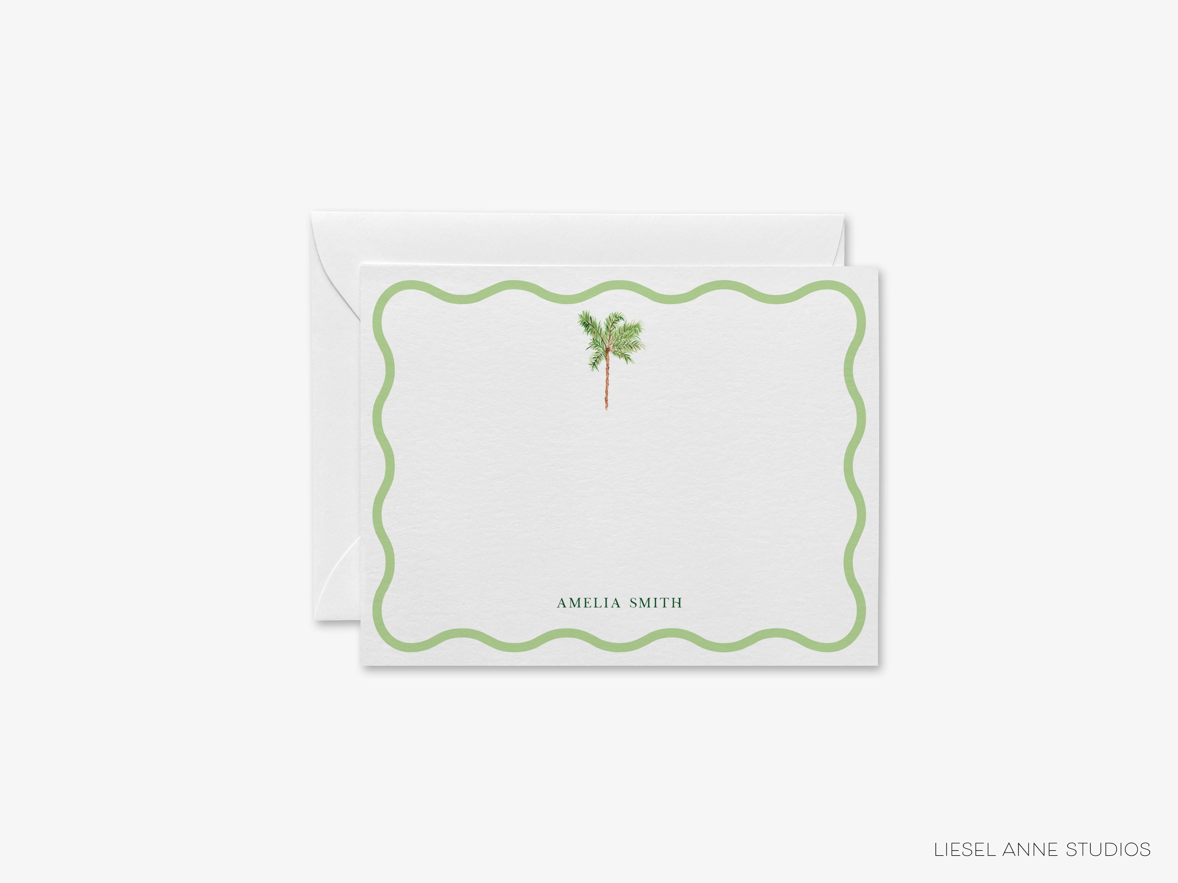 Palm Tree Flat Notes-These personalized flat notecards are 4.25x5.5 and feature our hand-painted watercolor Palm Tree, printed in the USA on 120lb textured stock. They come with your choice of envelopes and make great thank yous and gifts for the beach lover in your life.-The Singing Little Bird