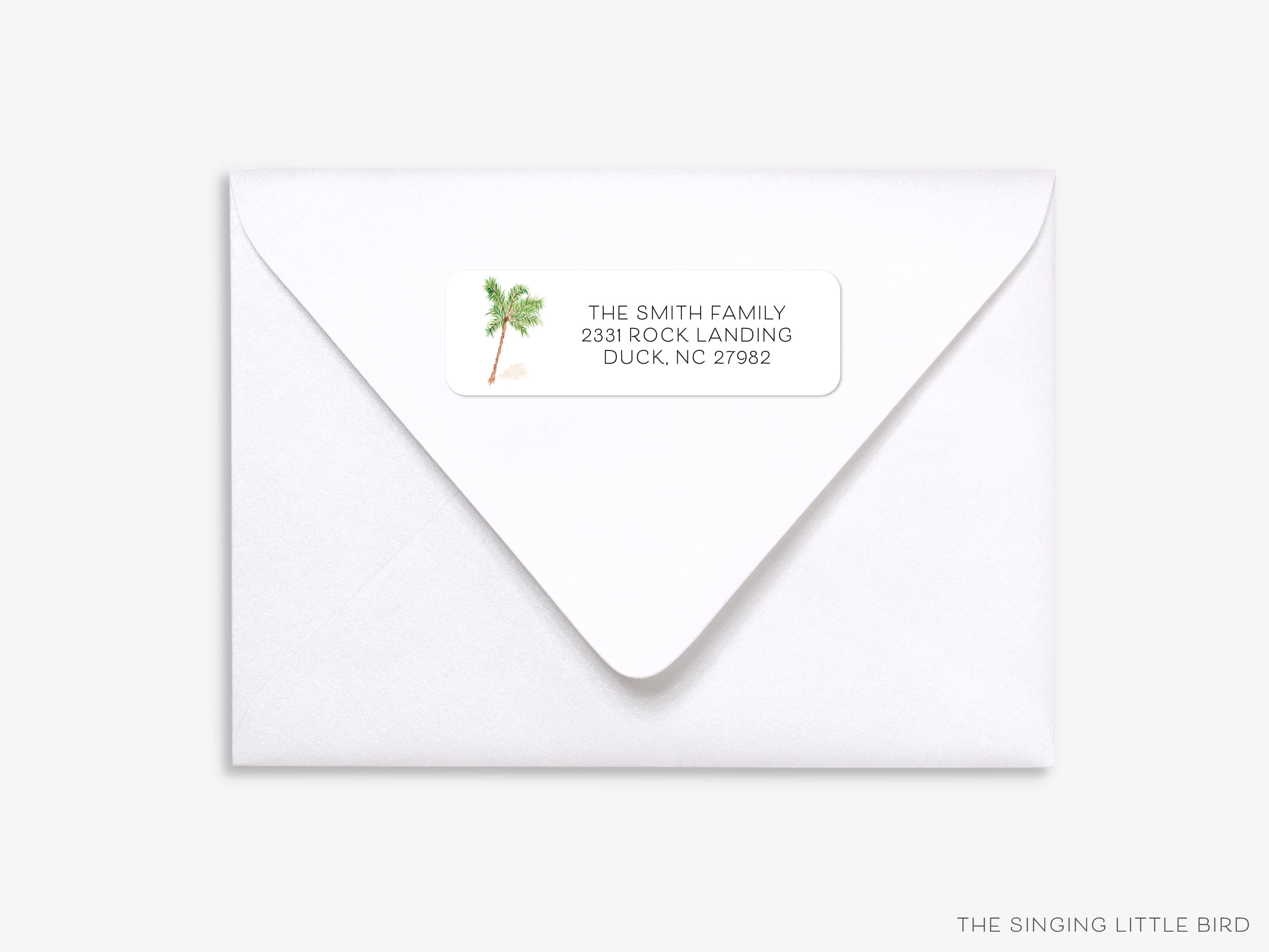 Palm Tree Return Address Labels-These personalized return address labels are 2.625" x 1" and feature our hand-painted watercolor Palm Tree, printed in the USA on beautiful matte finish labels. These make gifts for yourself or the tropical tree lover. -The Singing Little Bird