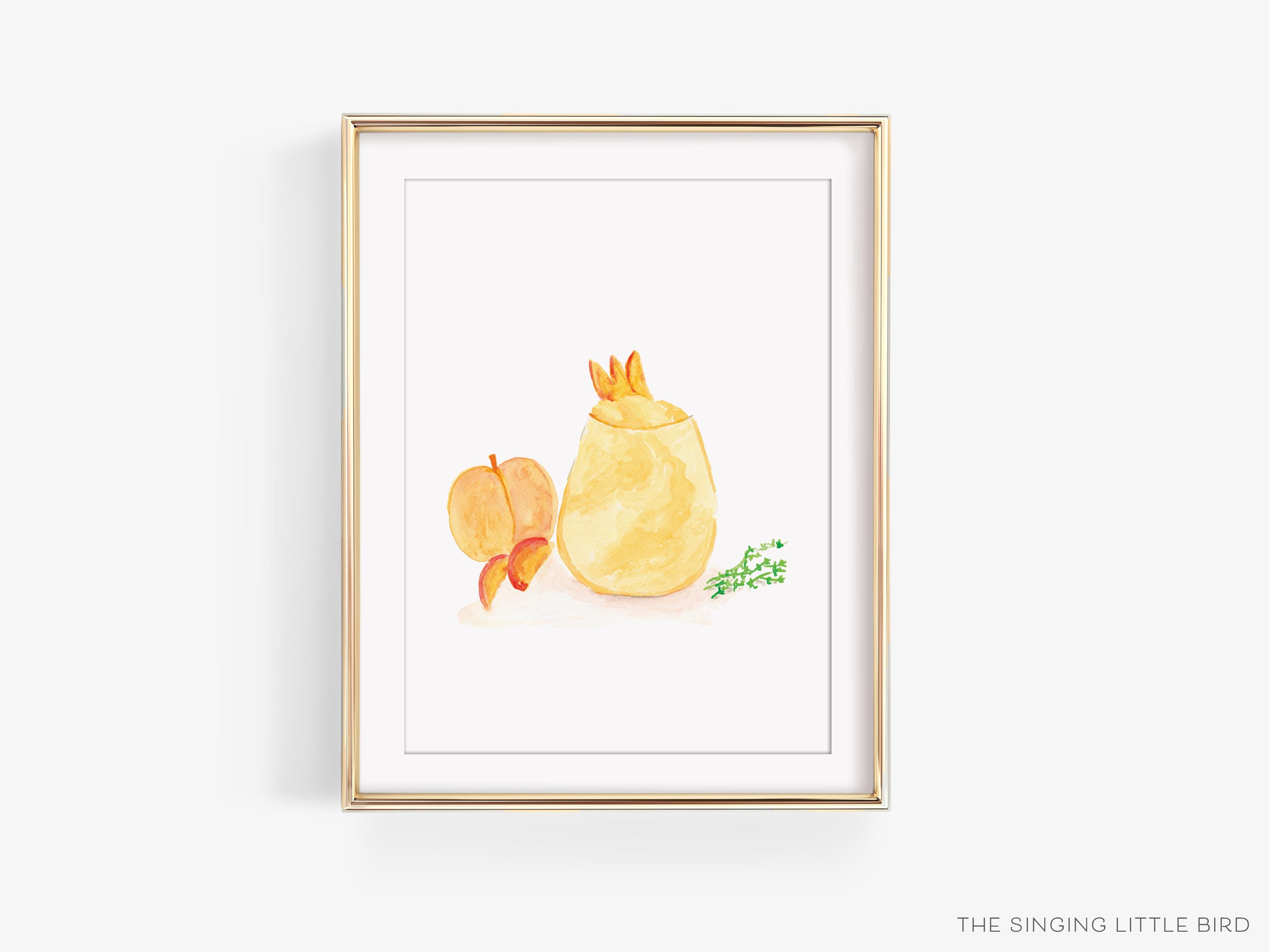 Peach Bellini Cocktail Art Print-This watercolor art print features our hand-painted peach and cocktail glass, printed in the USA on 120lb high quality art paper. This makes a great gift or wall decor for the cocktail lover in your life.-The Singing Little Bird