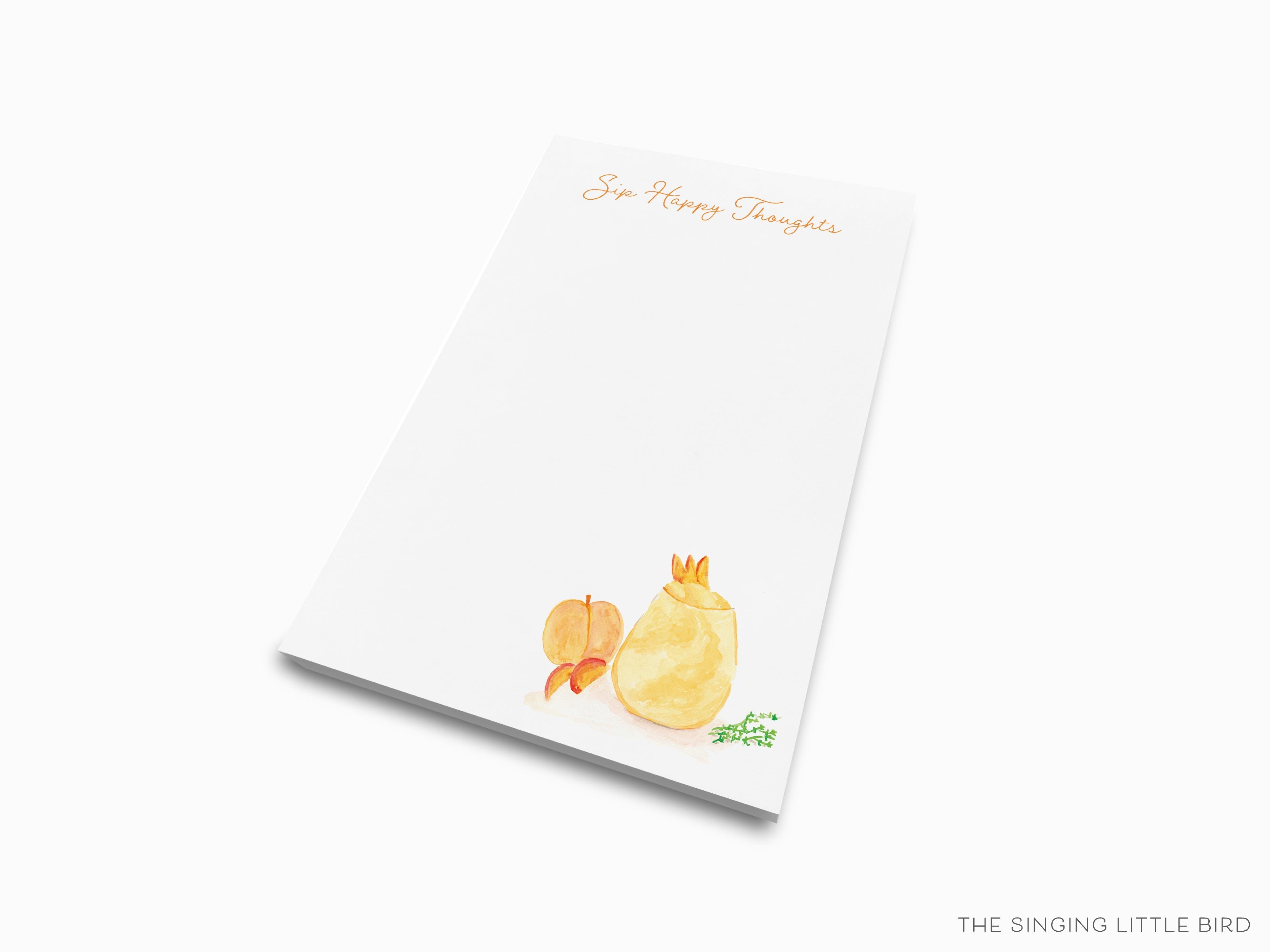 Peach Bellini Cocktail Notepad-These notepads feature our hand-painted watercolor peach and cocktail glass, printed in the USA on a beautiful smooth stock. You choose which size you want (or bundled together for a beautiful gift set) and makes a great gift for the checklist and cocktail lover in your life.-The Singing Little Bird